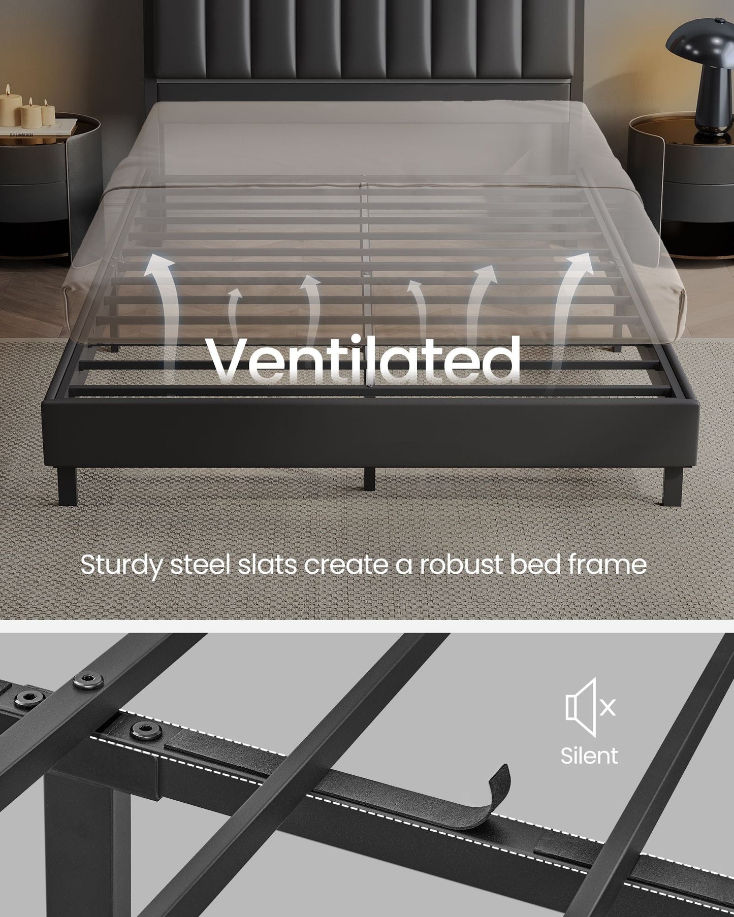 LED Bed Frame Full Size, Storage Headboard and Charging Station