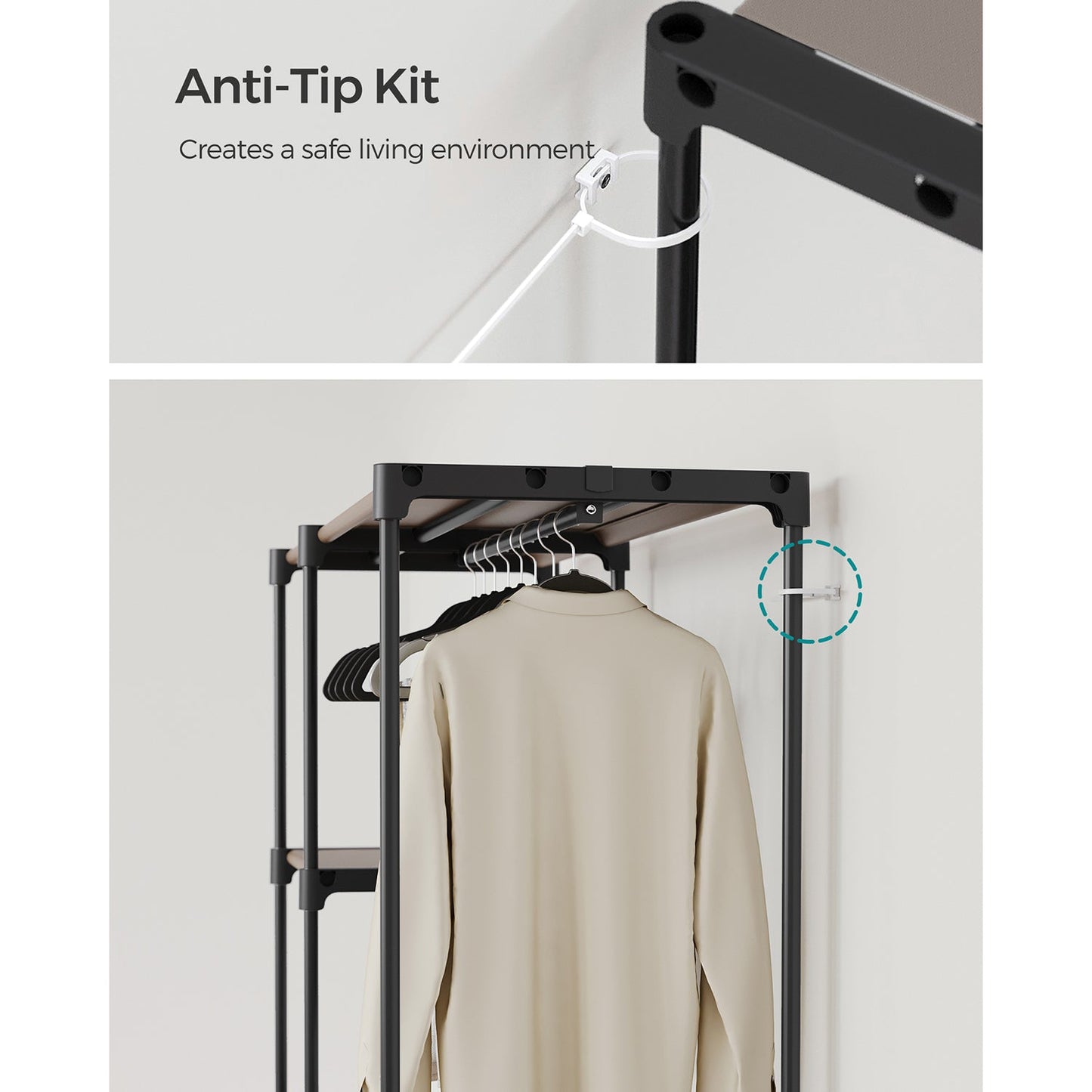 Freestanding Portable Closet with Shelves, Hanging Rods