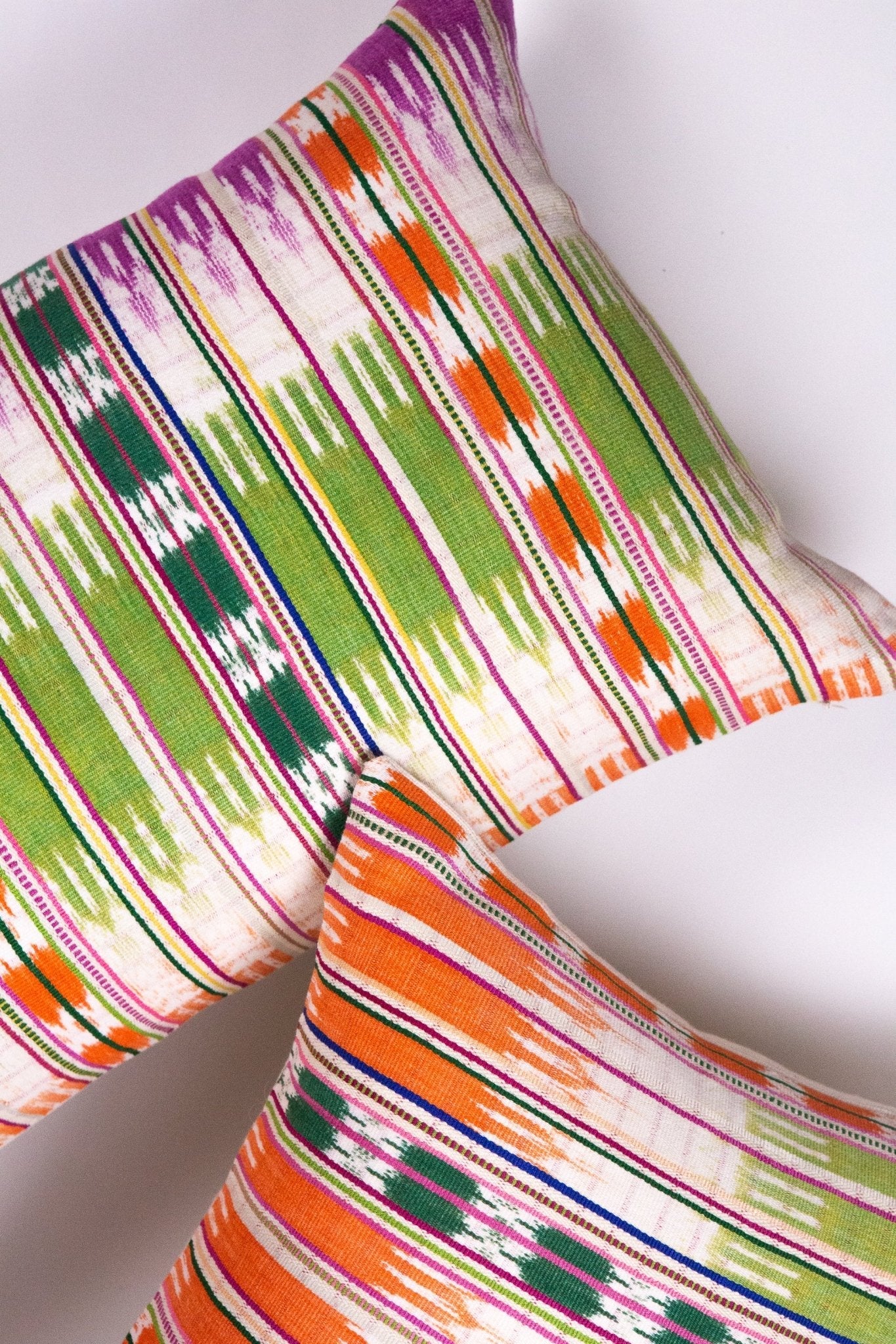 Vintage Ikat Orange and Green Pillow