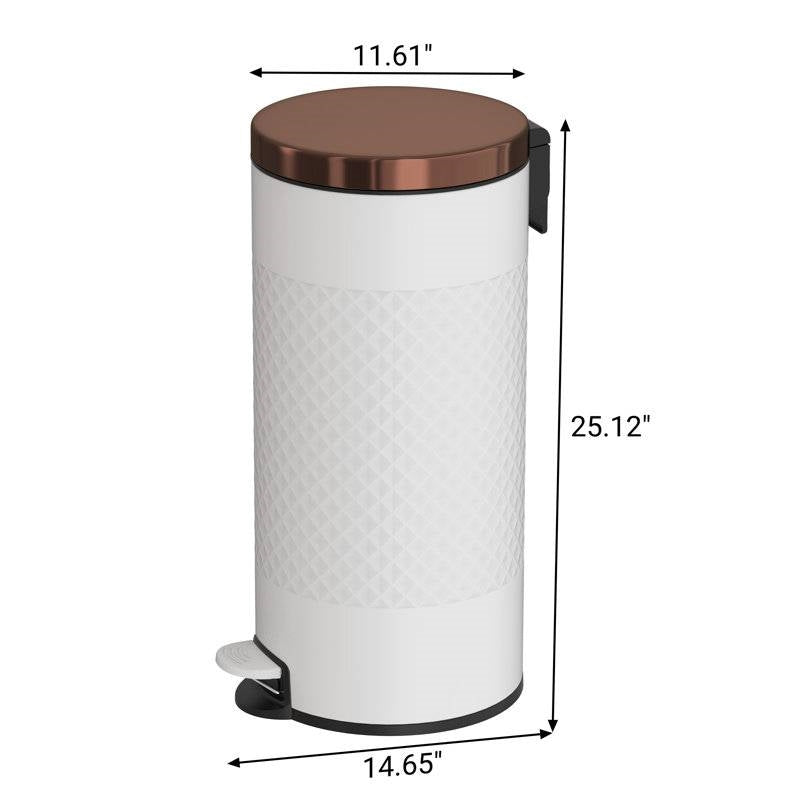 Hands Free White/Gold Metal Step On Trash Can - 8 Gallons