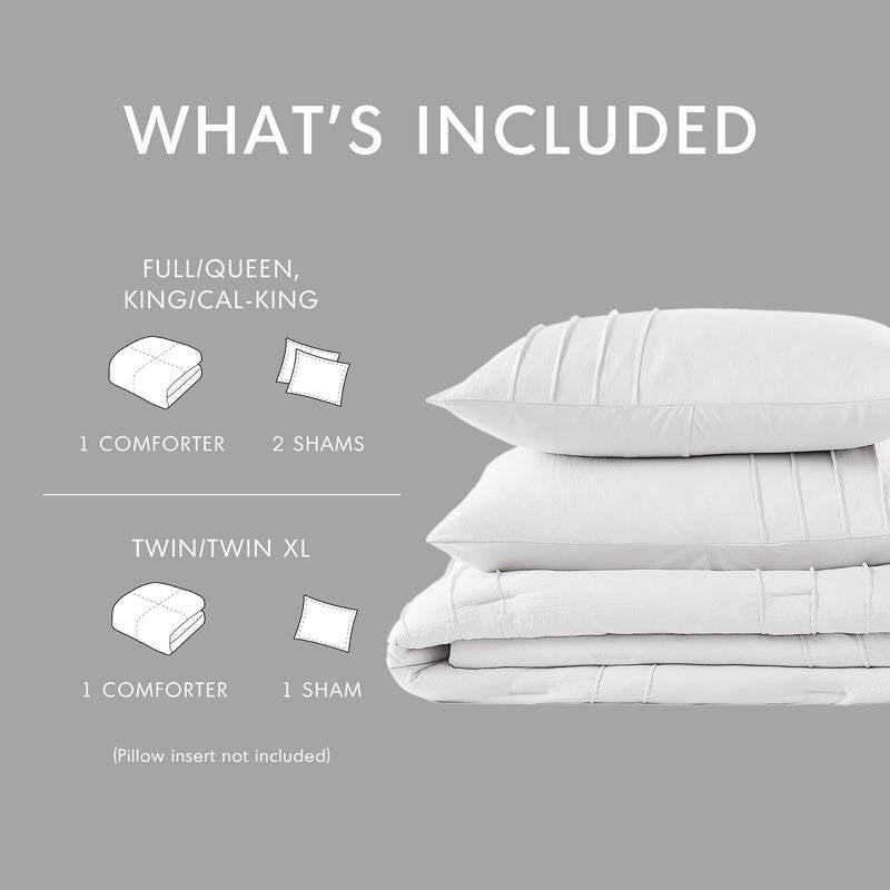 Full/Queen Size Microfiber Pleated Soft Washed Comforter Set White