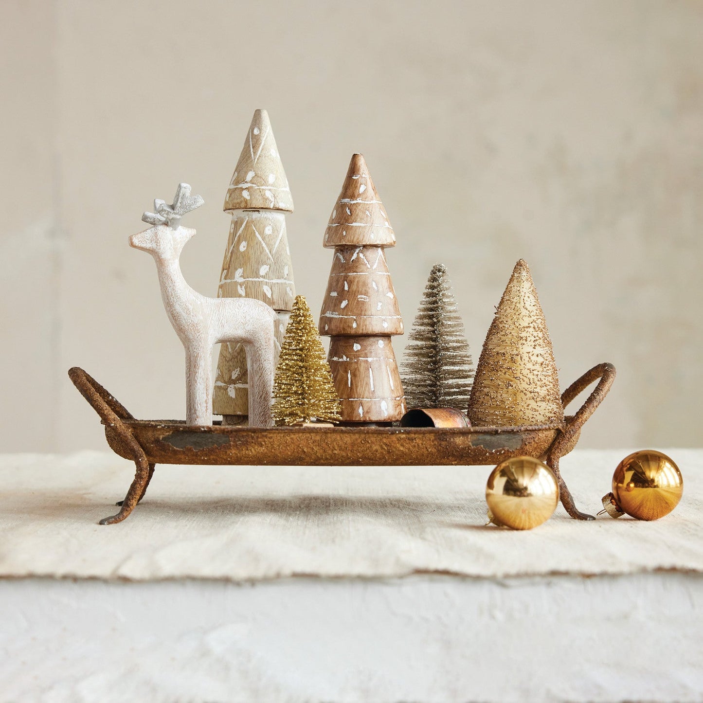 Rustic Metal Footed Tray with Handles