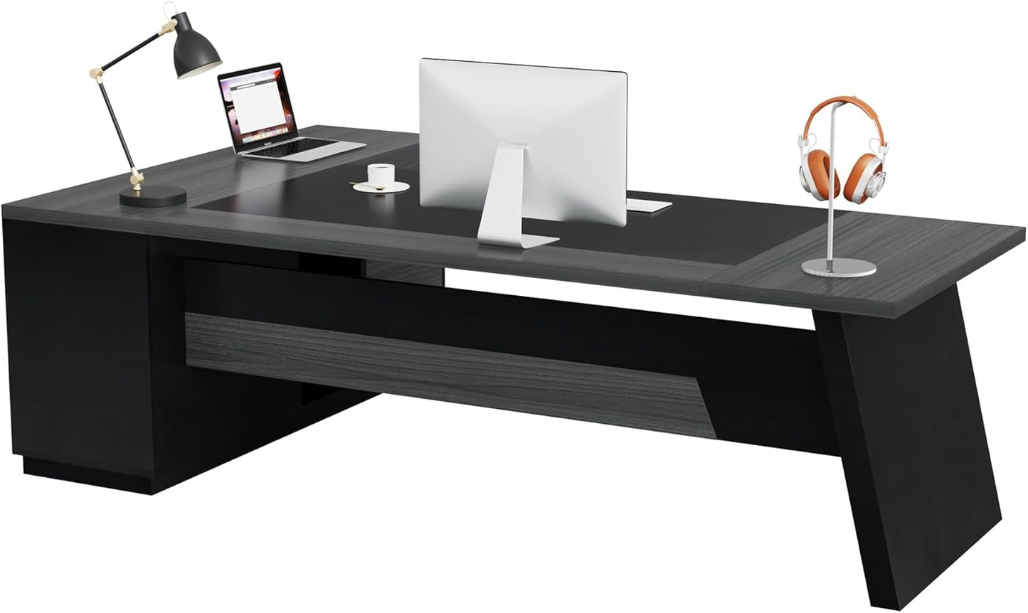 78 Inch L Shaped Desk With Drawers And File Cabinet Grey