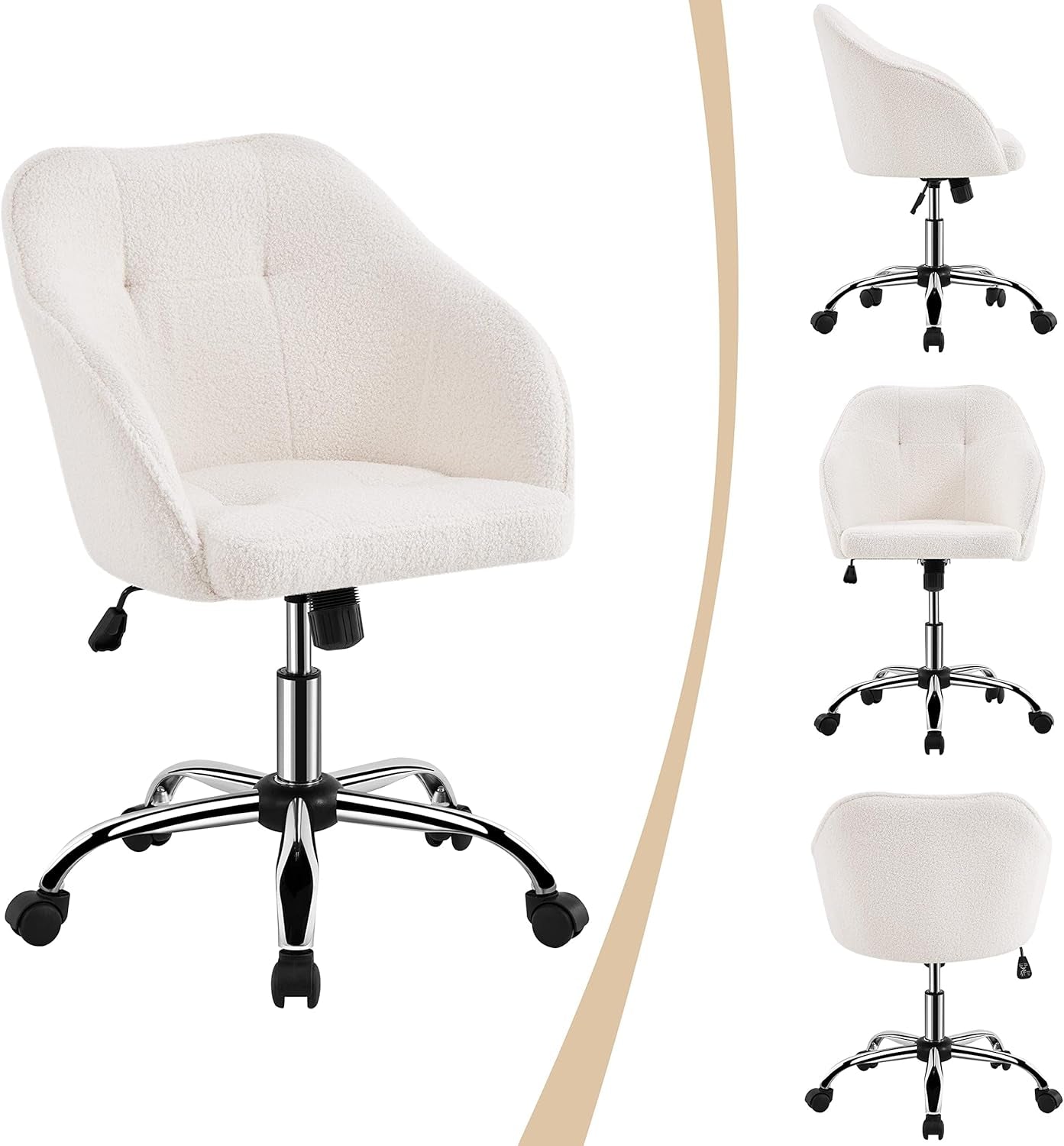 Ivory Upholstered Desk Chair With Adjustable Tilt Angle