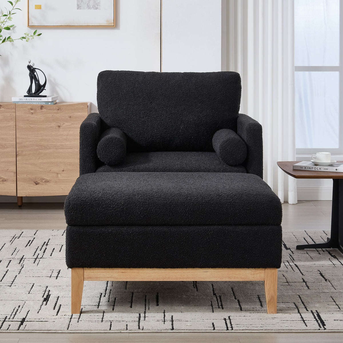 35.4" Wide Farmhouse Performance Upholstered Arm Chair with Ottoman