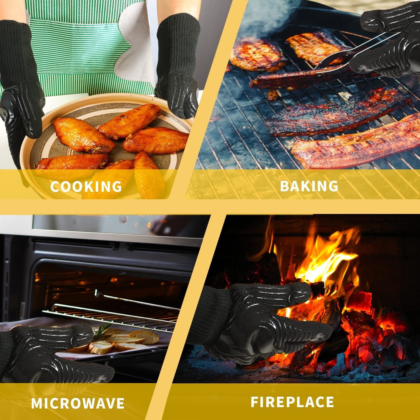 BBQ Gloves 1472°F Heat Resistant Fireproof Oven Mitts
