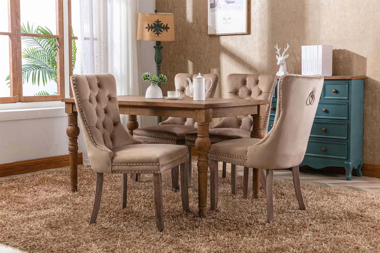 Nikki Collection Modern Tufted Velvet Upholstered Dining Chair - 2 Pieces, Khaki
