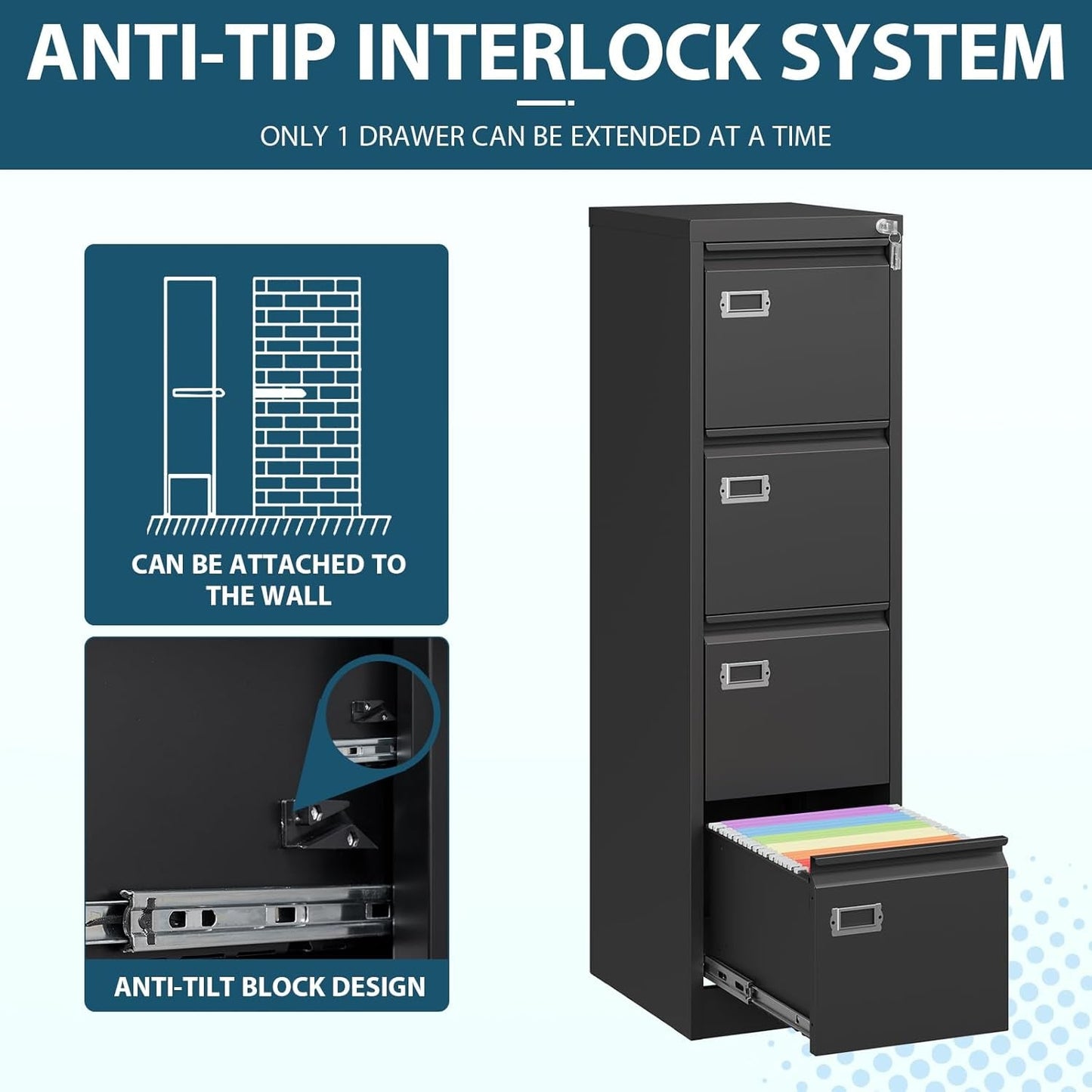 Four Drawer Filing Cabinet With Lock For Home Office