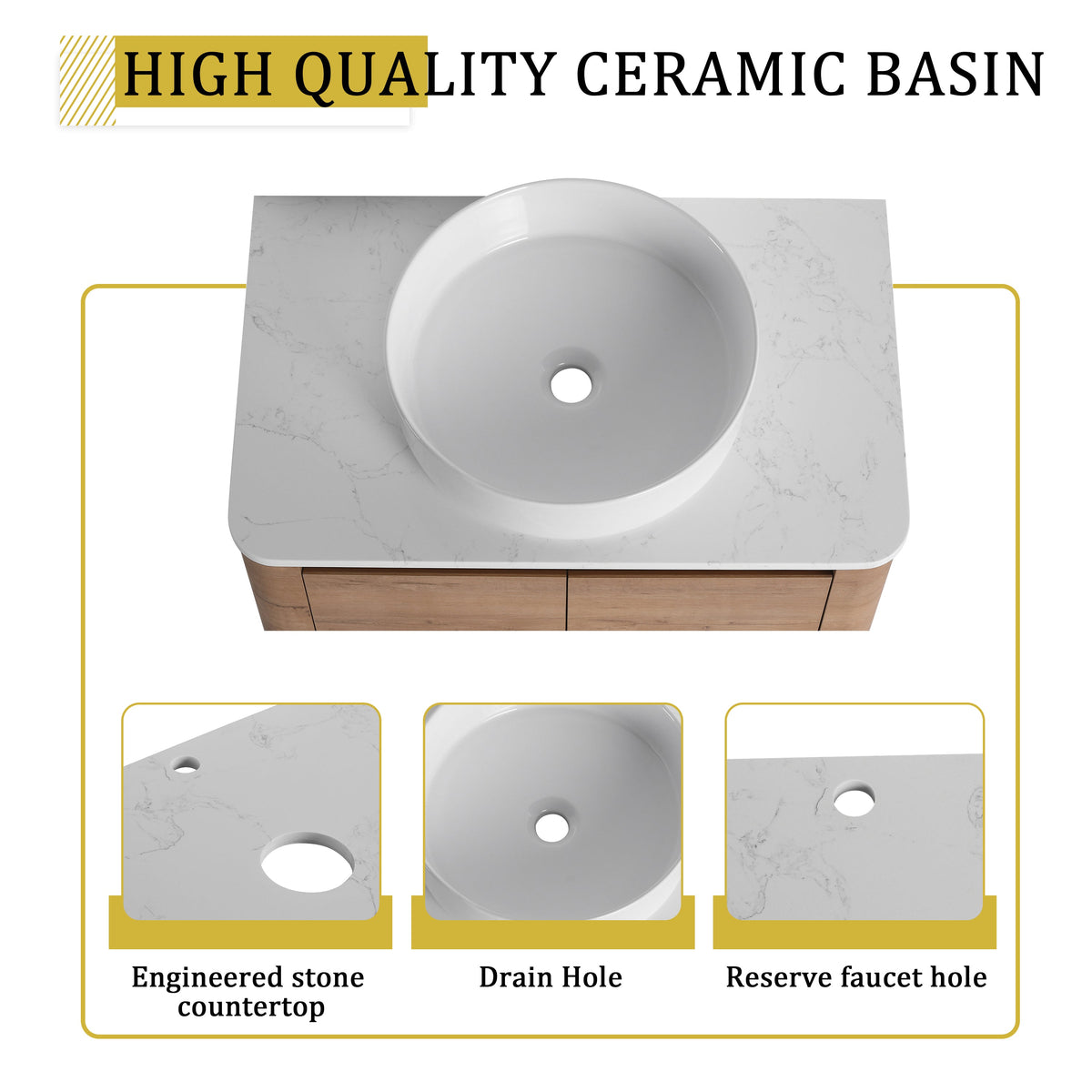 72'' Wall-Mounted Bathroom Vanity With Ceramic Art Sink