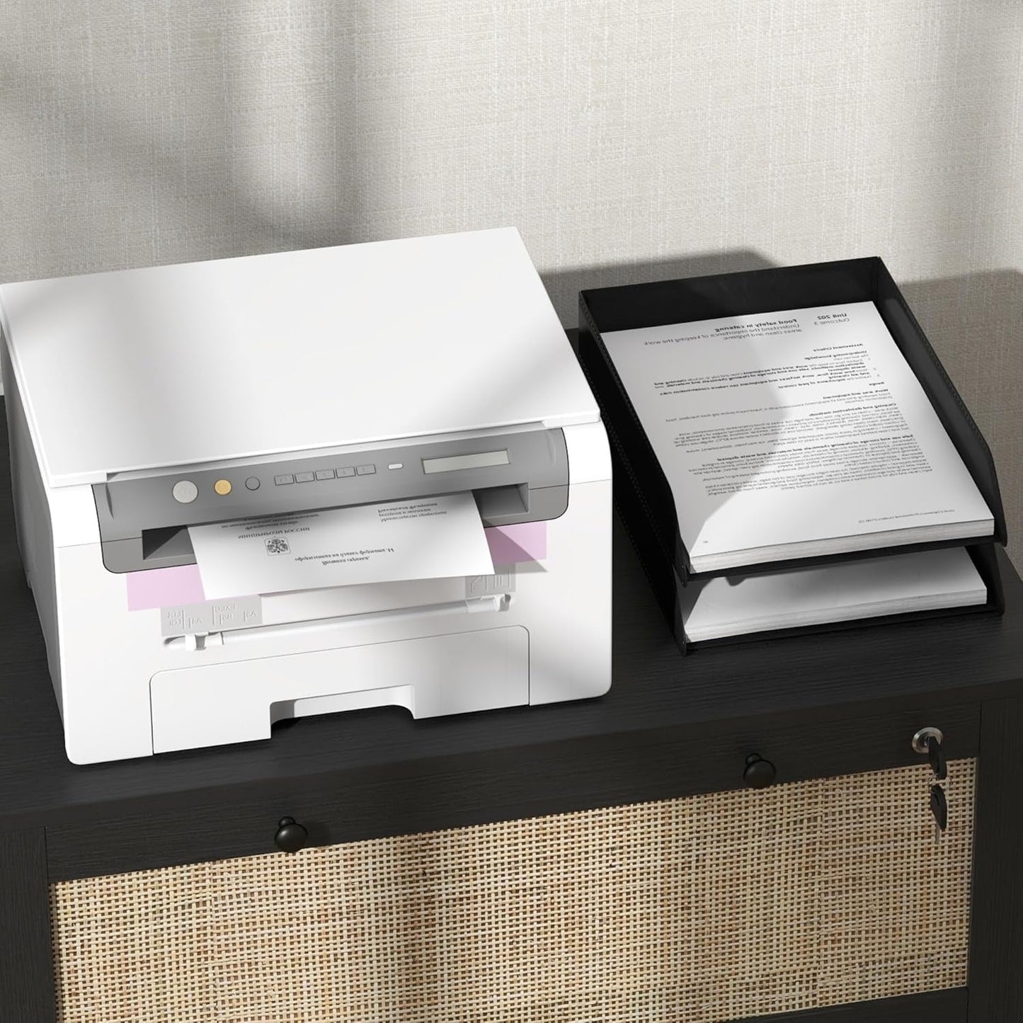 Rattan Drawer File Cabinet With Lock For Letter A4 Legal Files Printer Stand Black