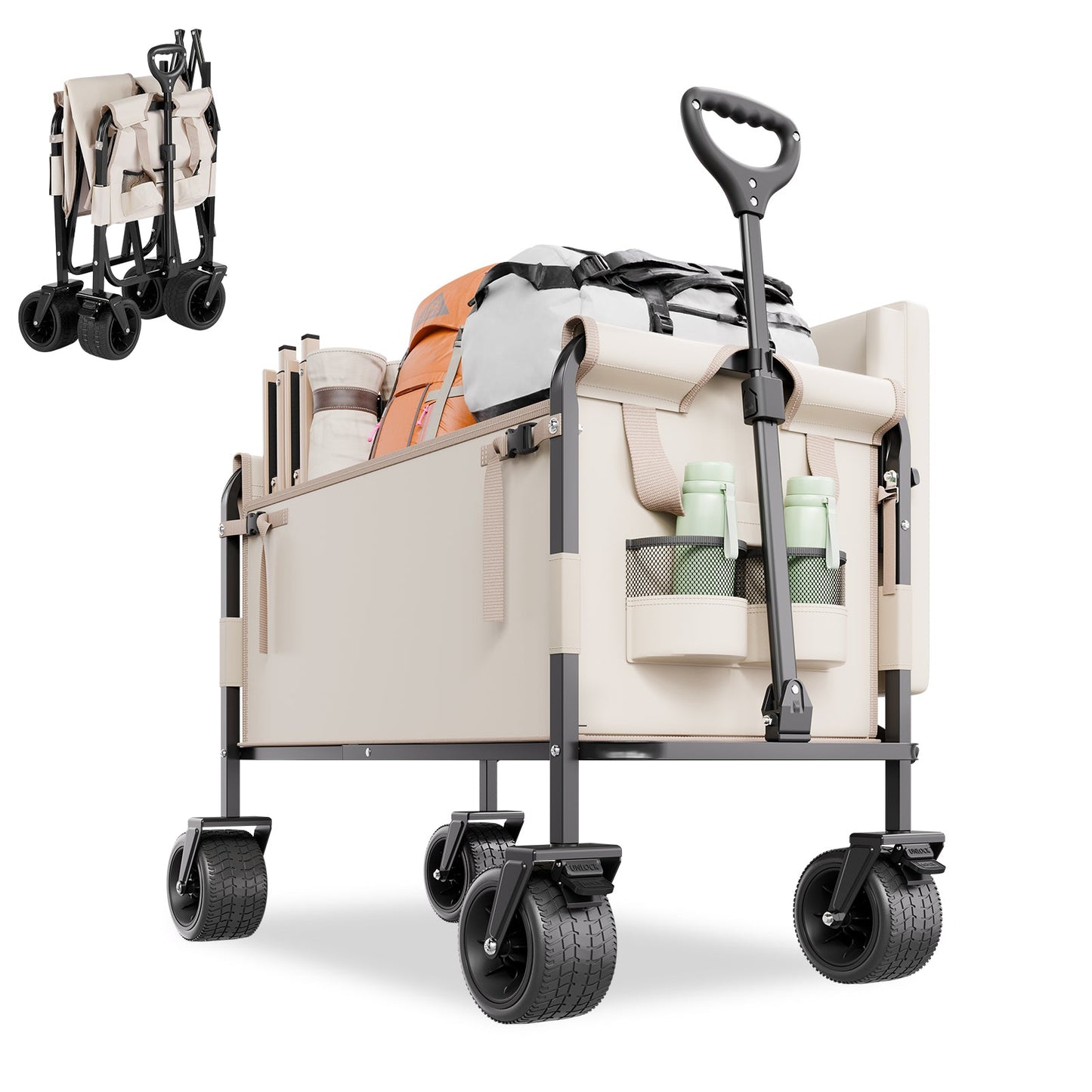 Foldable Wagon Cart Converts to Bench - 550lb Load & 220L Utility Wagon for Camp