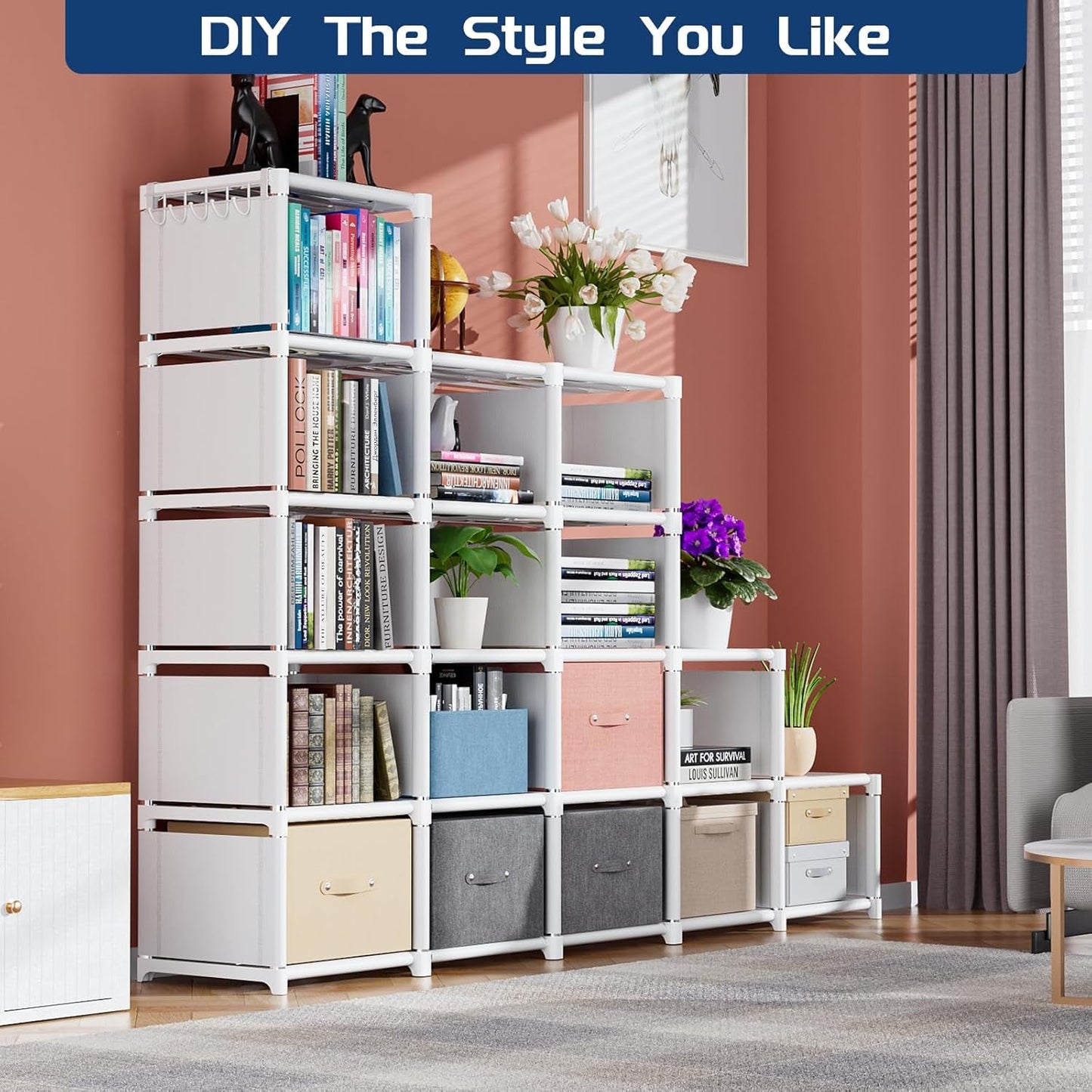 18 Cube Black Bookcase Storage Organizer Tall Metal