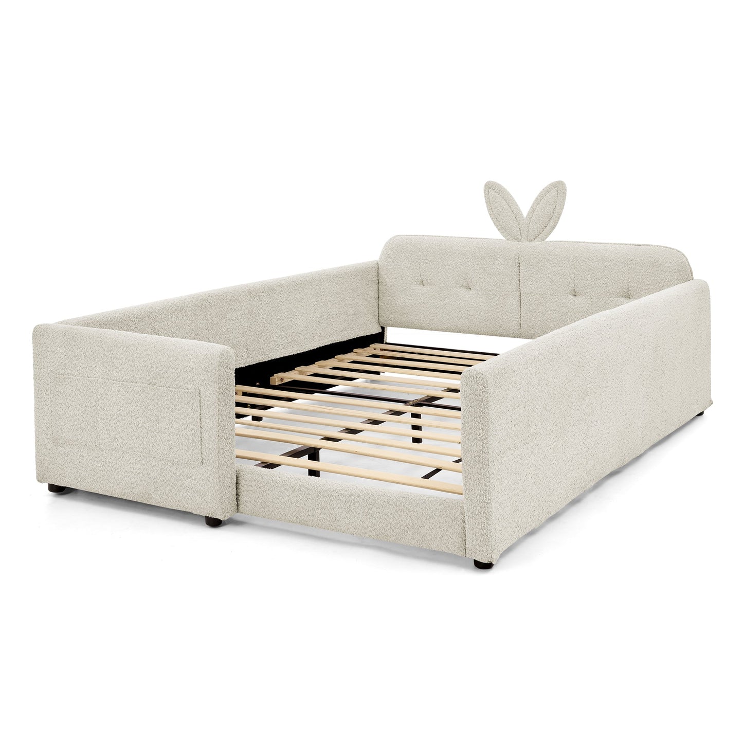 Full Size Upholstered Platform Bed with Cute Rabbit Ear Headboard