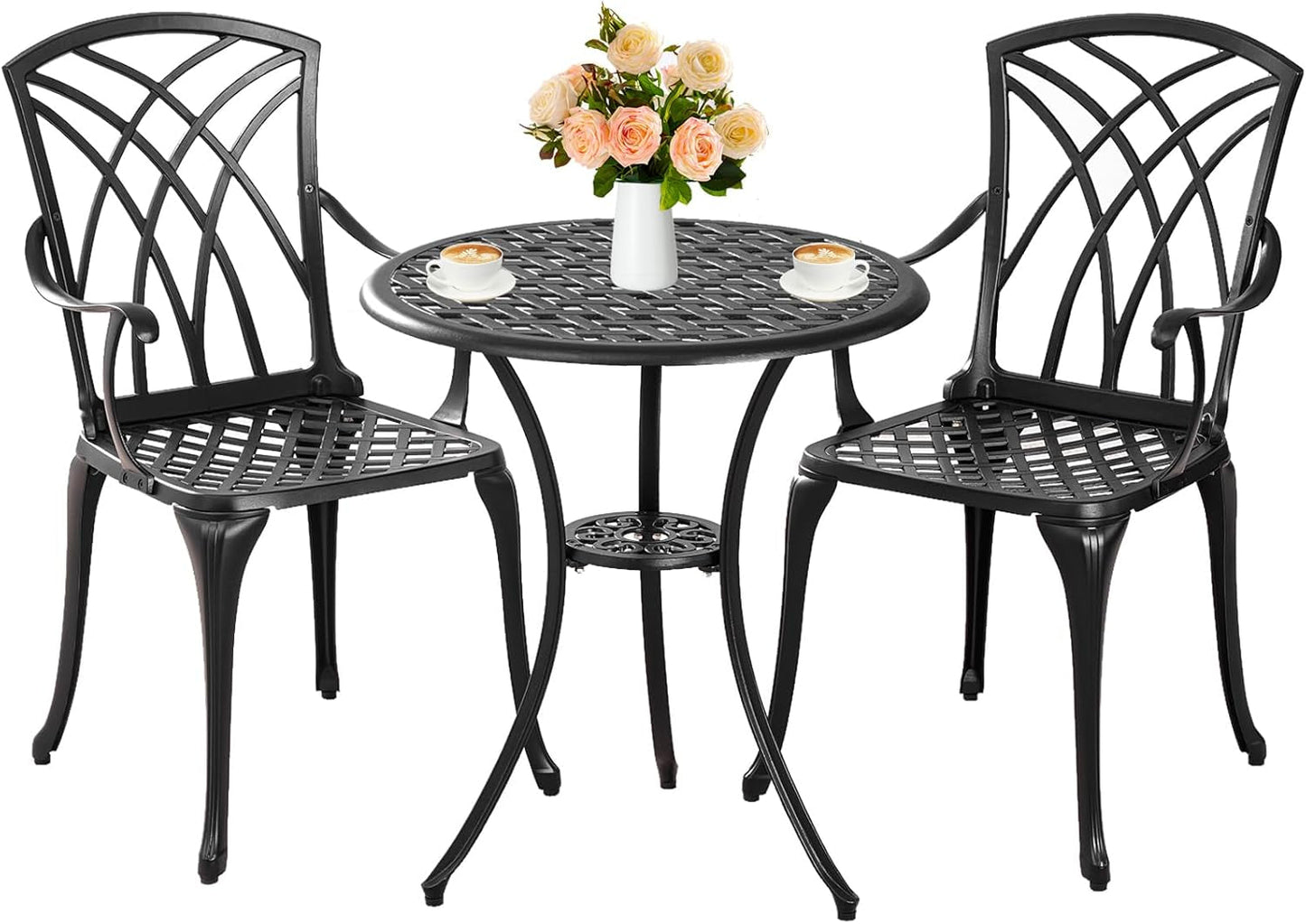 Outdoor Cast Aluminum Bistro Set 3 Piece Table And 2 Chairs Black