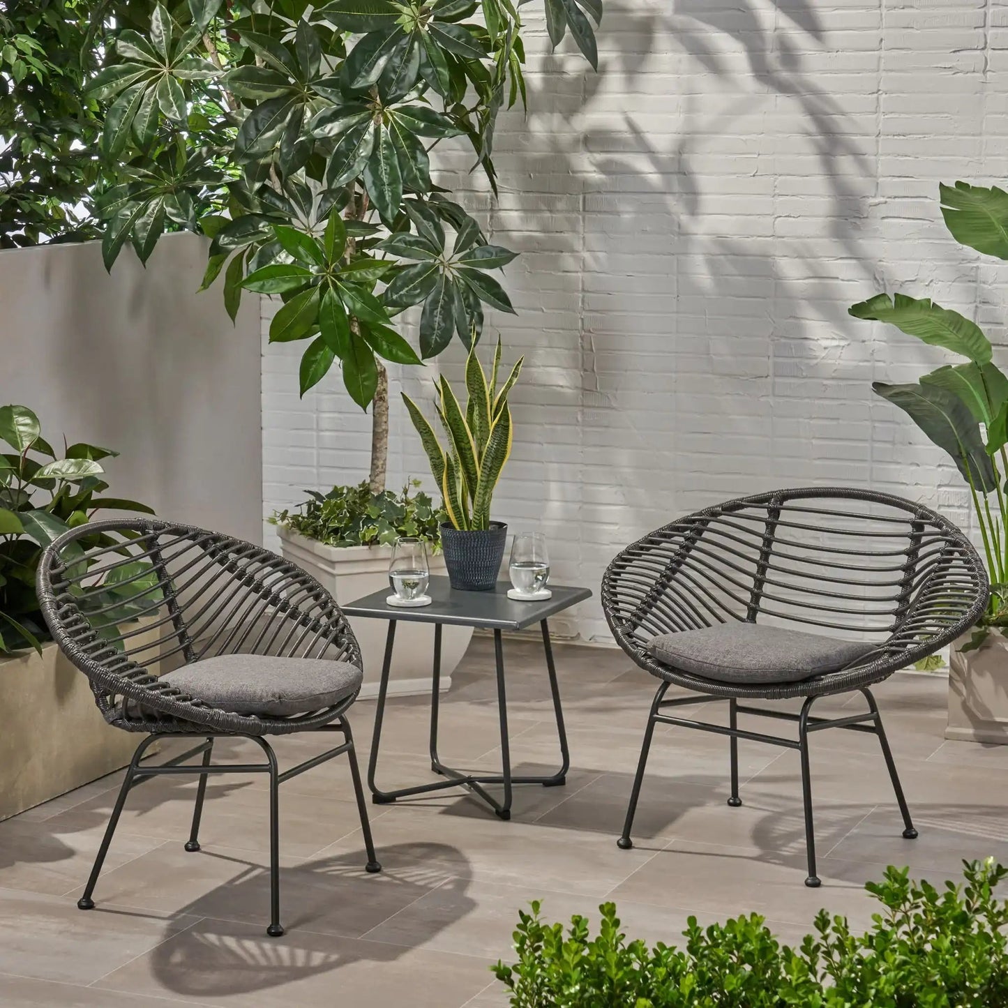 Cordella - Outdoor Woven Wicker Chairs With Cushions, Set of 2