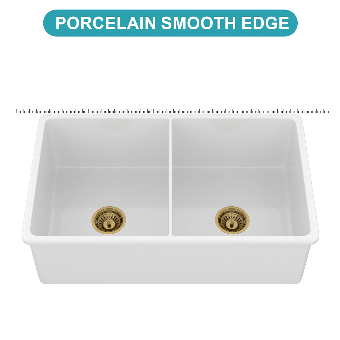 32"x19"x10" Undermount Double Bowl Porcelain Fireclay Kitchen Sink