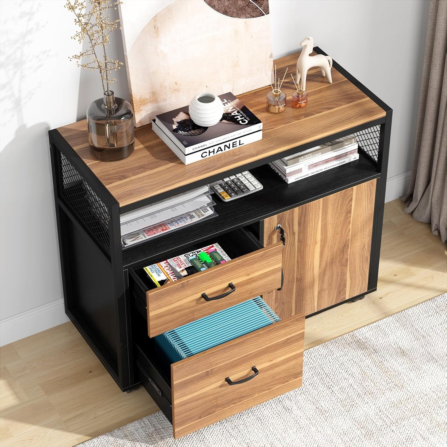 Lockable Lateral File Cabinet With Drawers For Letter Size