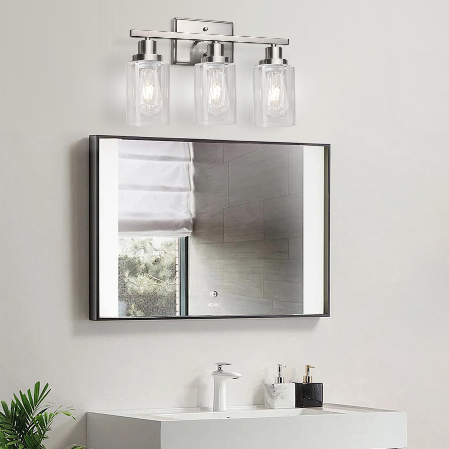 3 Light Brushed Nickel Vanity Light Fixture For Bathroom