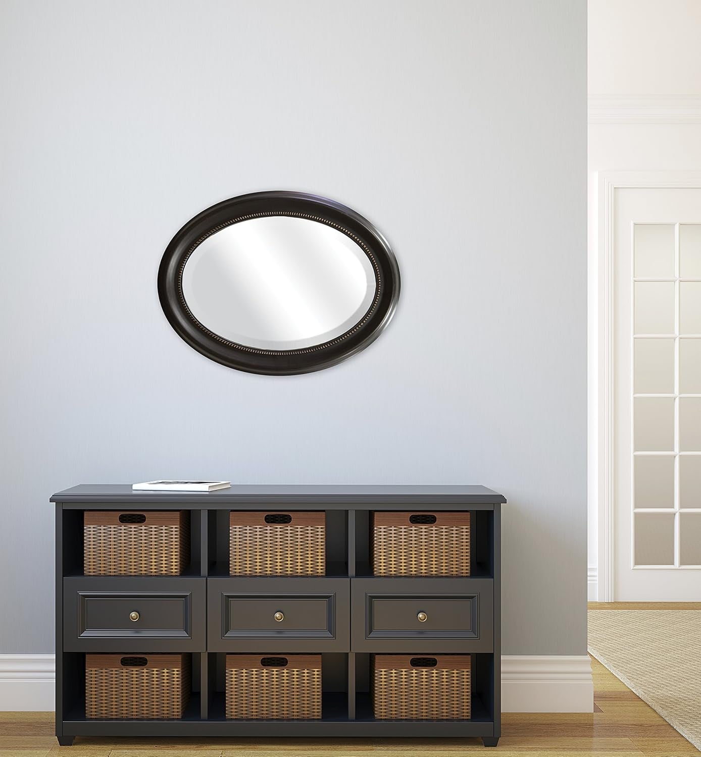 Bronze Oval Wall Mirror 22.5 By 29.5 Inches With Beaded Inner Edge Vertical Or Horizontal Mount