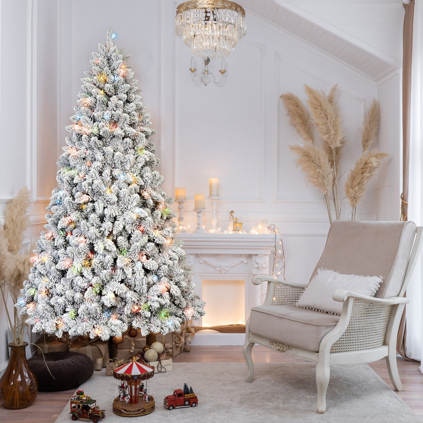 7FT Flocked Christmas Tree with 500 Colorful UL Lights