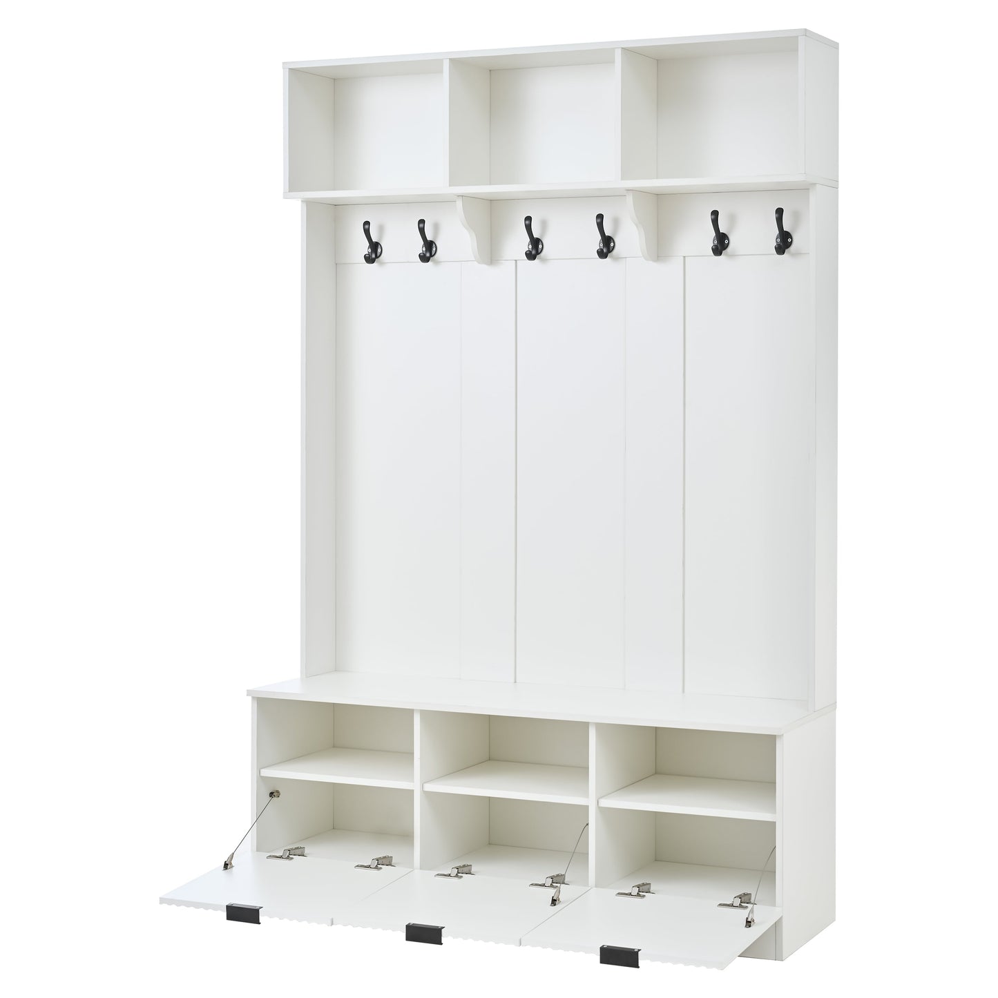 49.6" 5-in-1 Hall Tree with Bench, Shoe Storage & Open Cabinets
