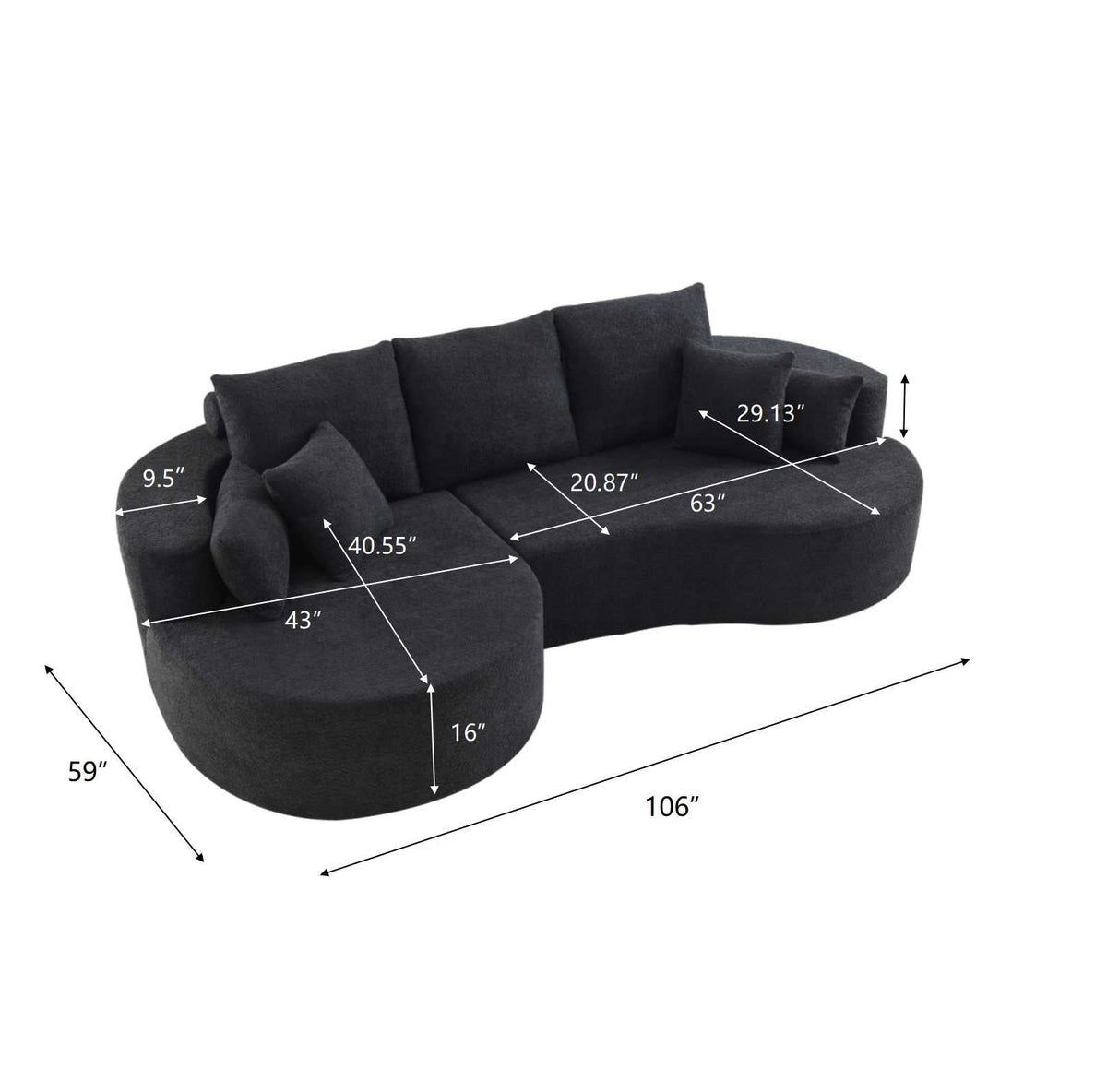 106 in. 2-Piece Fabric Cloud Curved Sectional Boucle Sofa