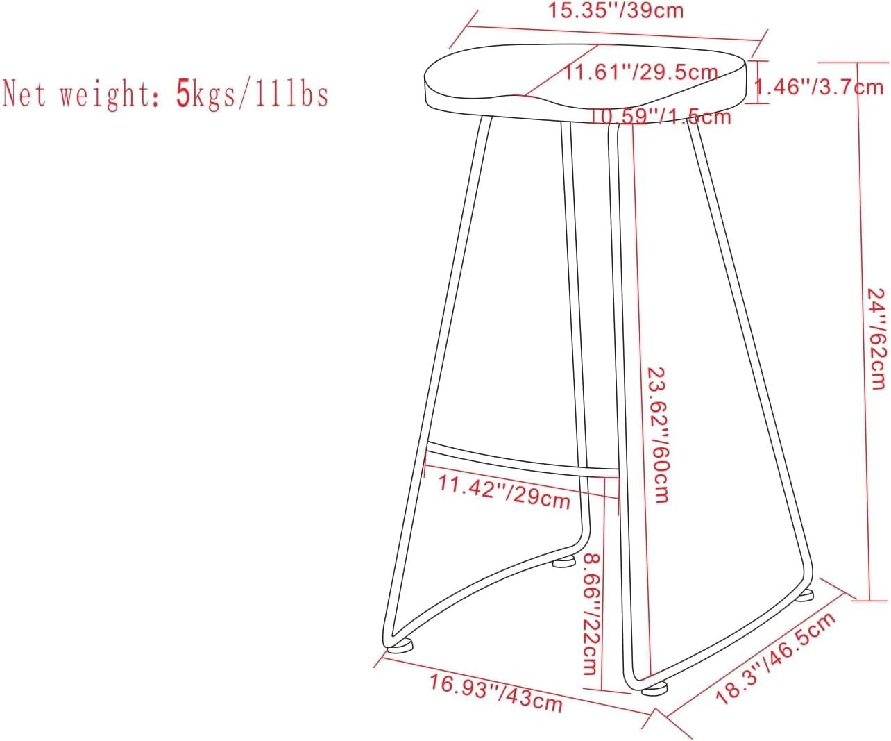 Amberly Natural 24 Inch Saddle Counter Height Bar Stool Set dimensions and features illustration