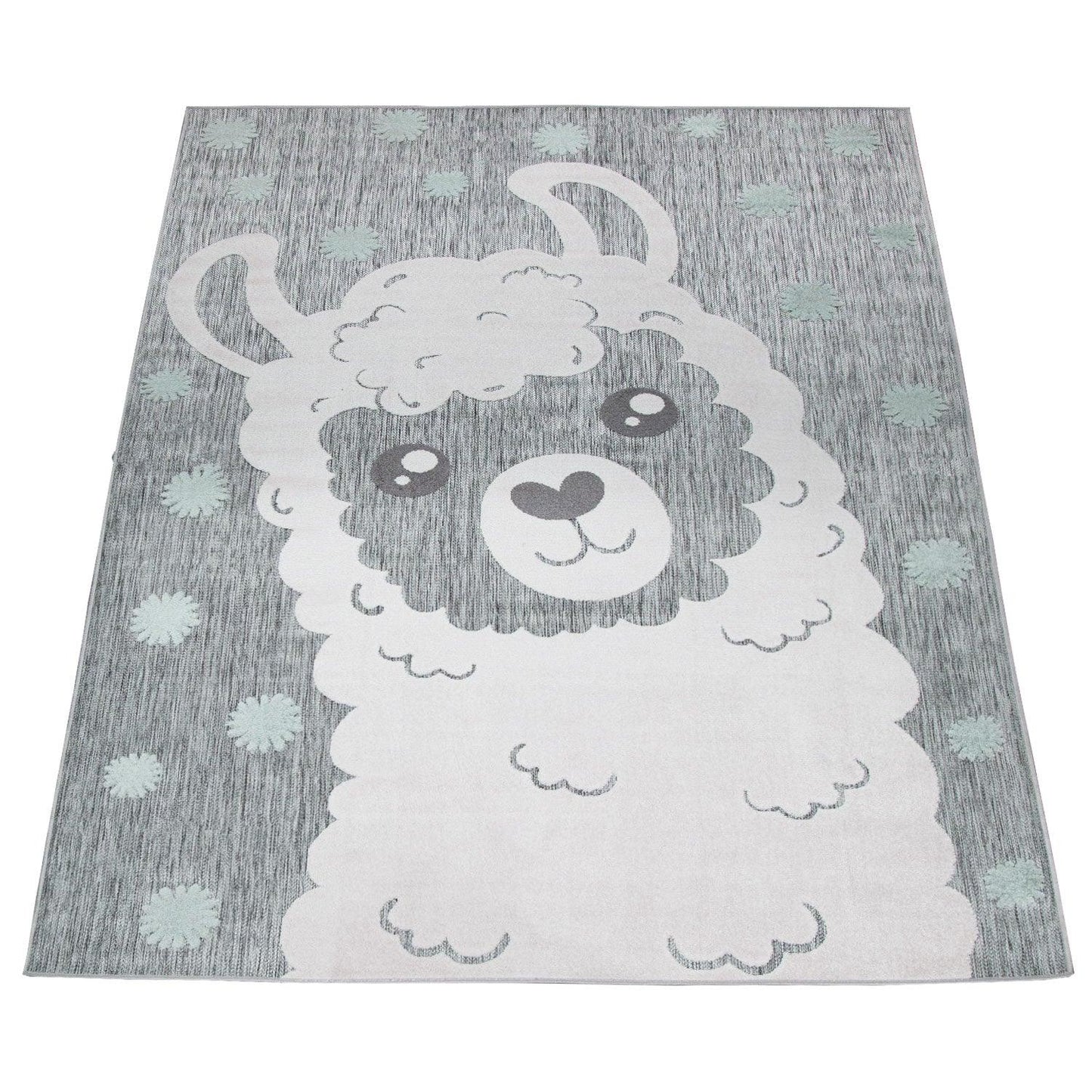 Kids Rug Lilo with Cute Llama Motif - Grey White