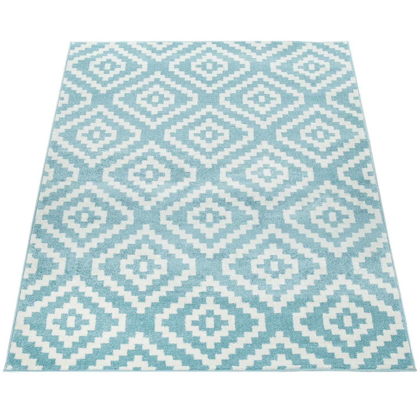 Area Rug Stella Moroccan Diamond Pattern - Pastel Blue White