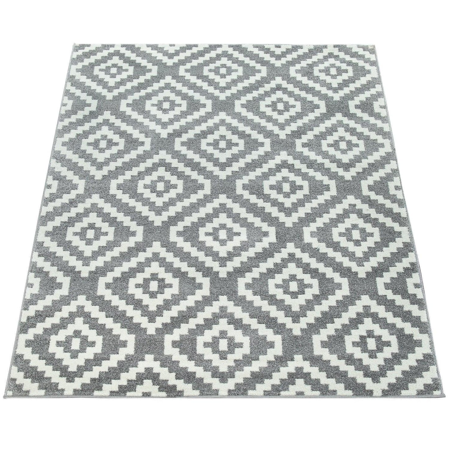 Area Rug Stella Moroccan Diamond Pattern - Pastel Grey White