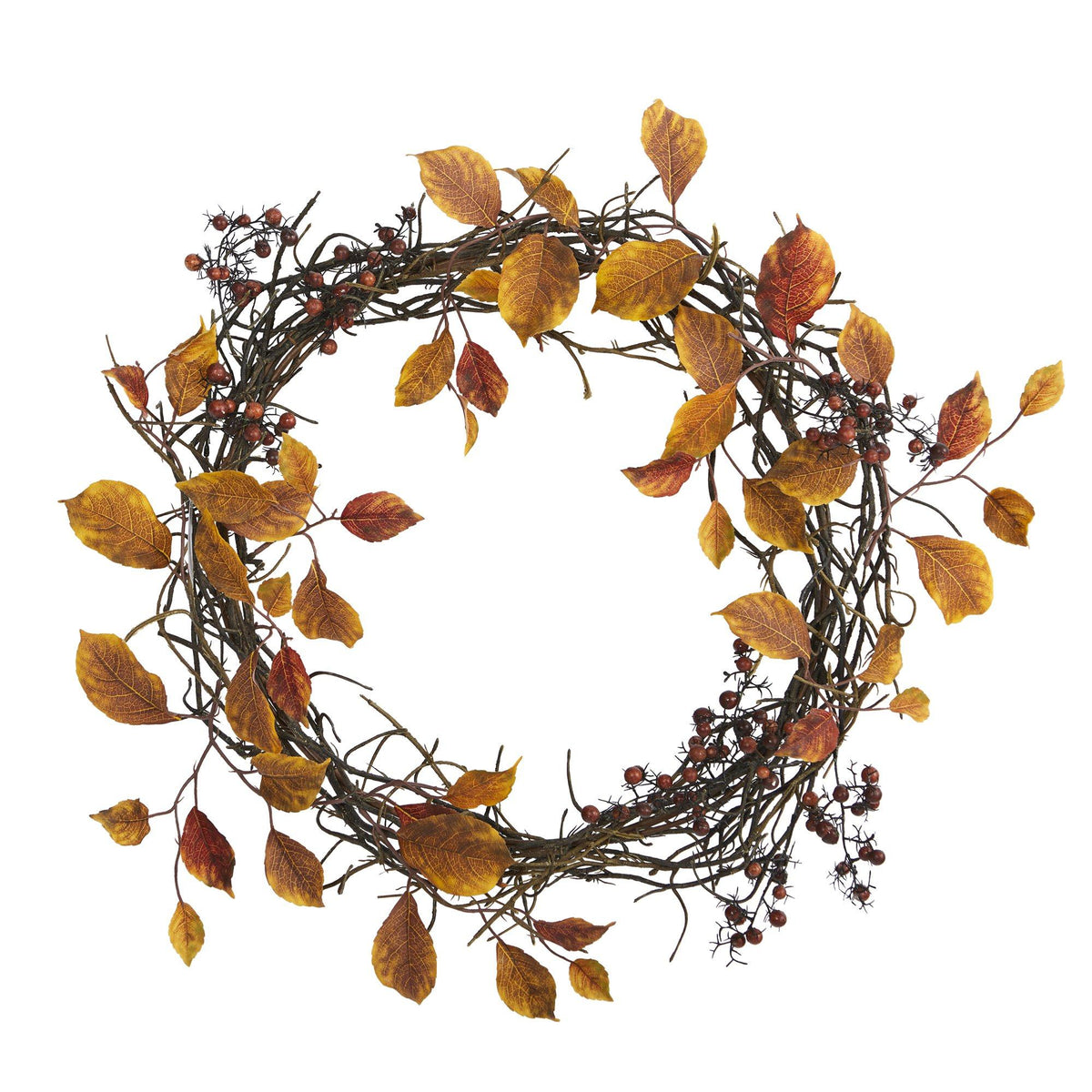 19” Harvest Leaf, Berries and Twig Artificial Wreath