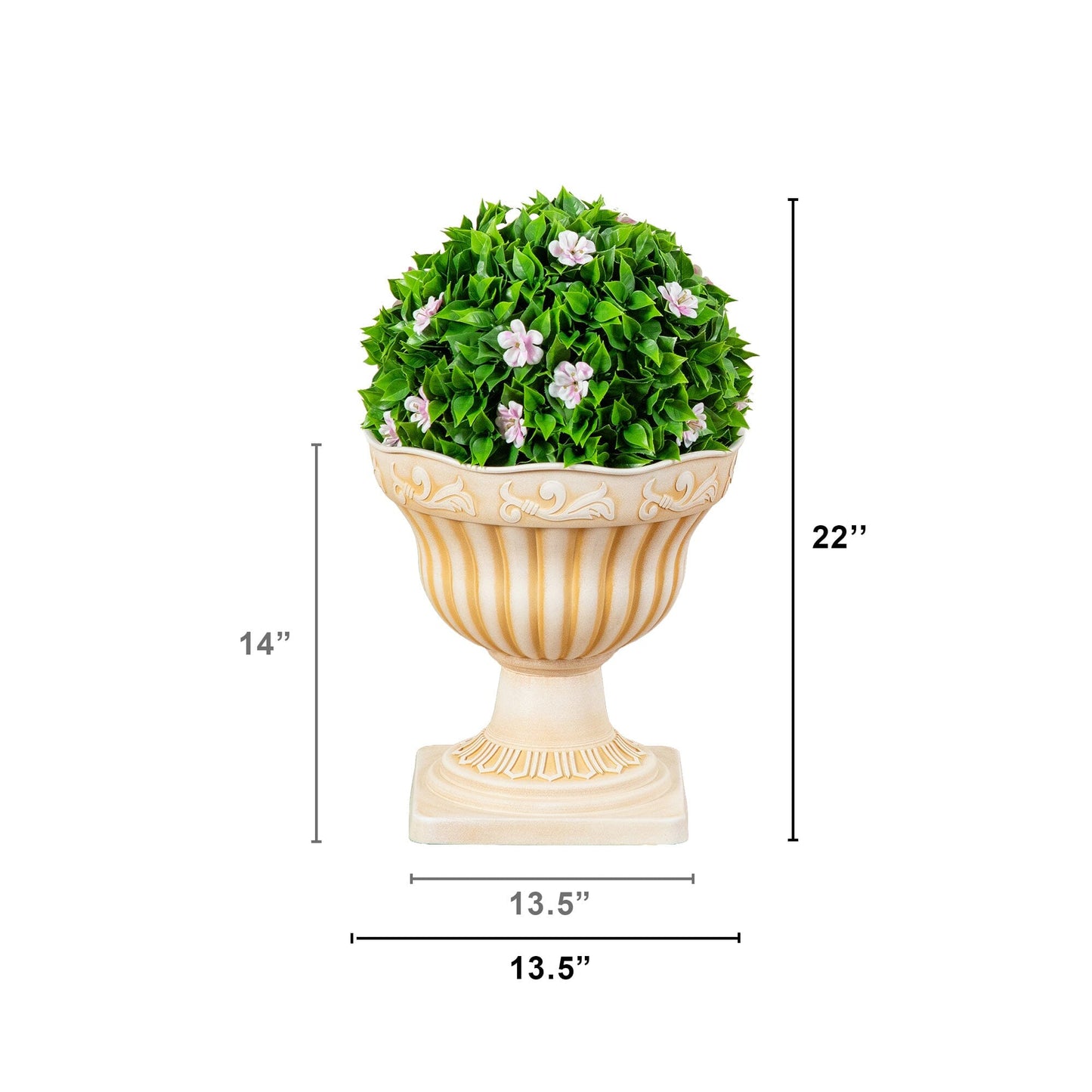 22” UV Resistant Artificial Pink Flowering Ball Topiary in Decorative Urn Planter (Indoor/Outdoor)