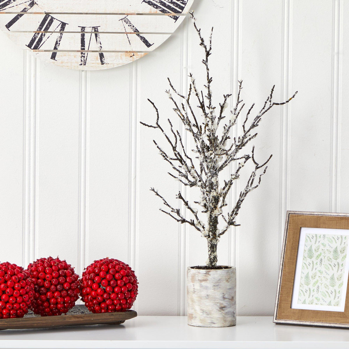 24” Snowed Twig Artificial Christmas Tree in Decorative Planter