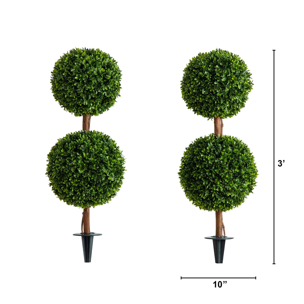 3’ UV Resistant Artificial Double Ball Boxwood Topiary with Integrated Ground Stake (Indoor/Outdoor) - Set of 2
