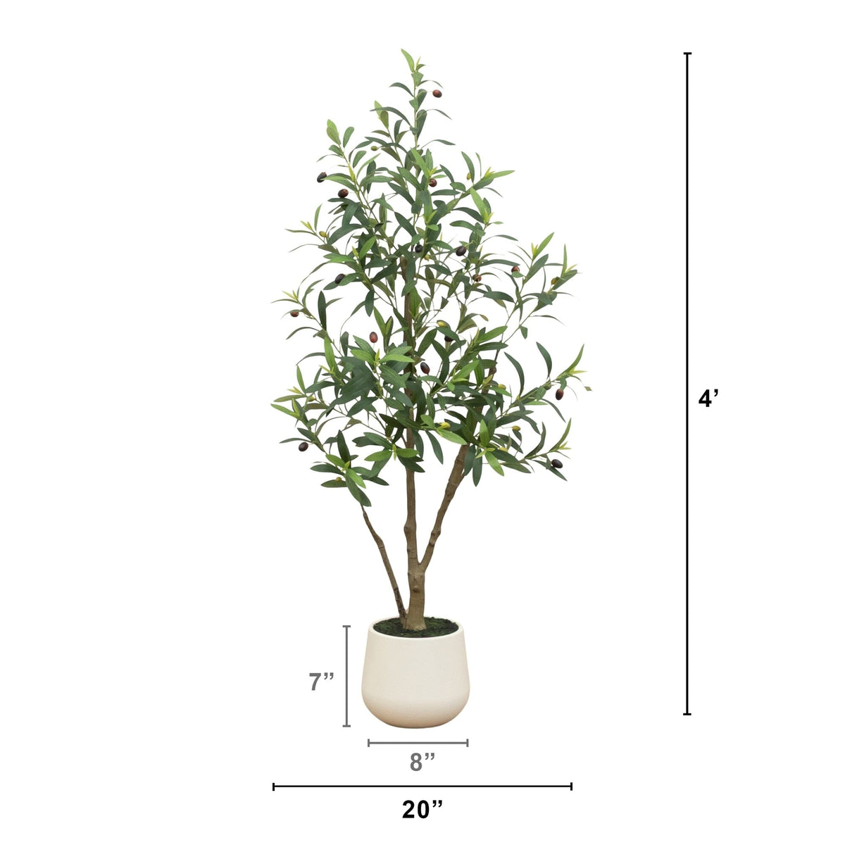 4’ Artificial Olive Tree in White Decorative Planter