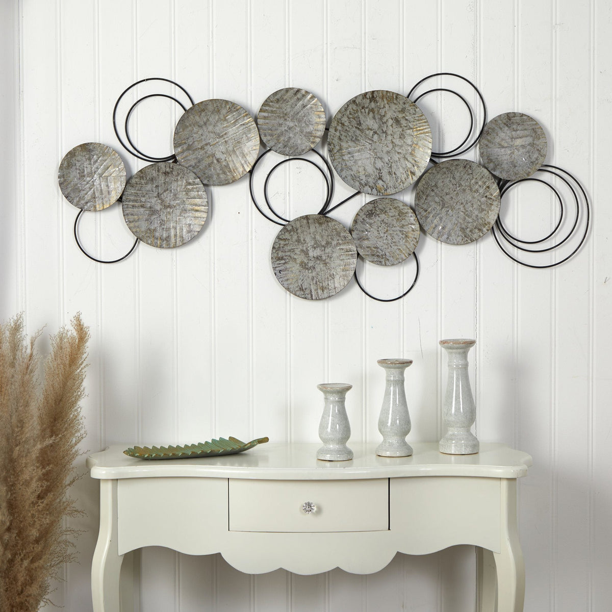 4.5’ x 2’ Galvanized Embossed Metal Discs Wall Art Decor