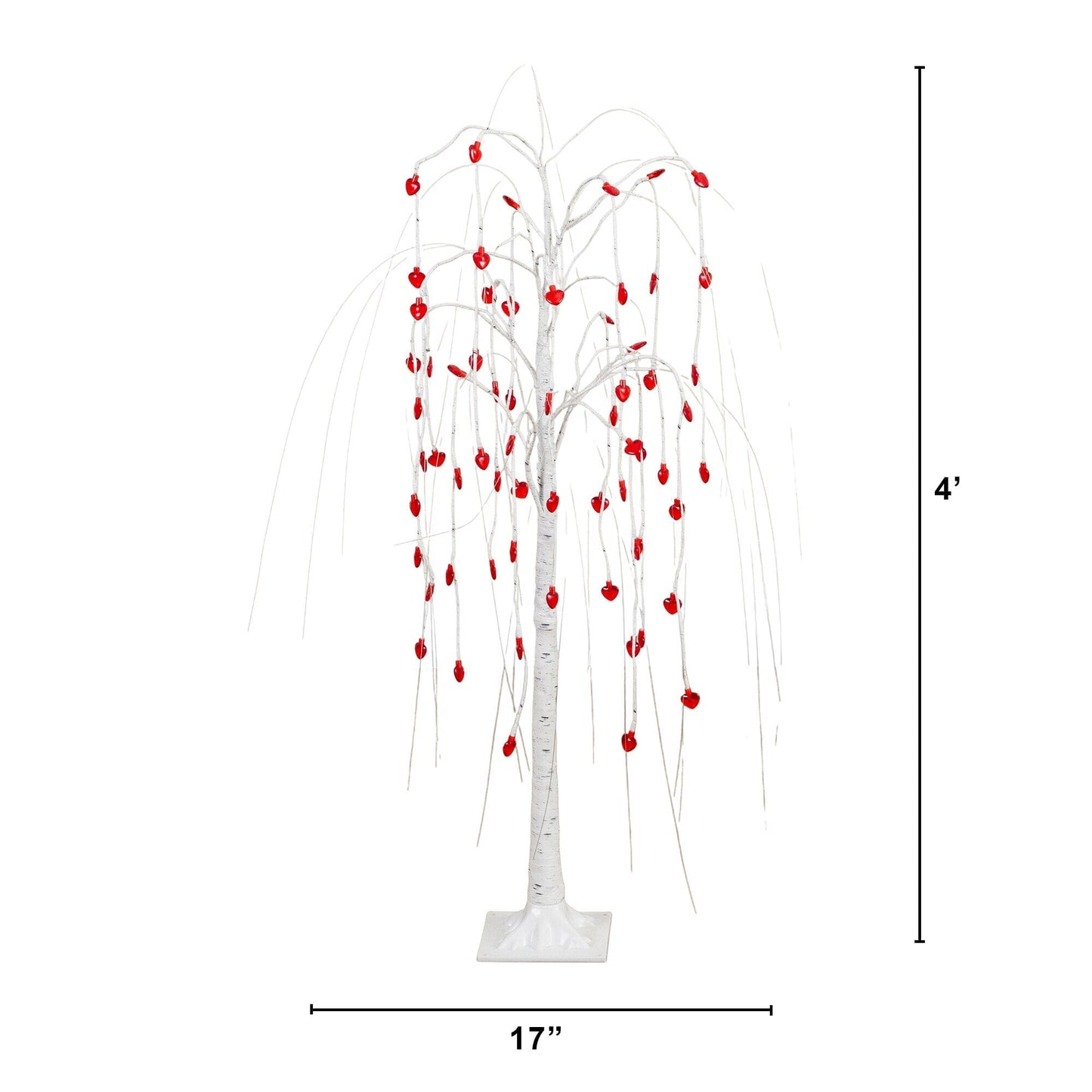 4' Pre-Lit Artificial Valentine's Day Willow Tree with 48 Heart Shaped LED Lights