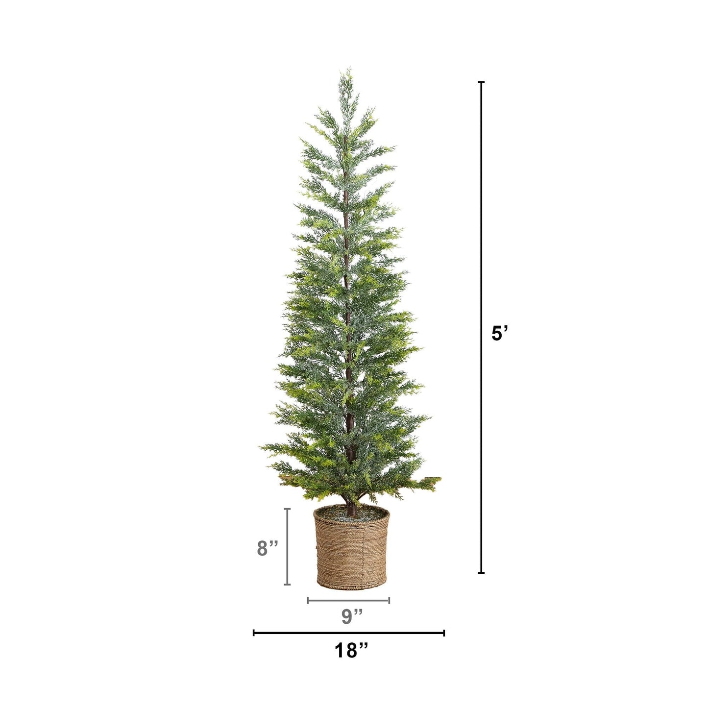 5’ Pre-Lit Artificial Snowed Cypress Christmas Tree with 140 LED Lights in Hyacinth Basket