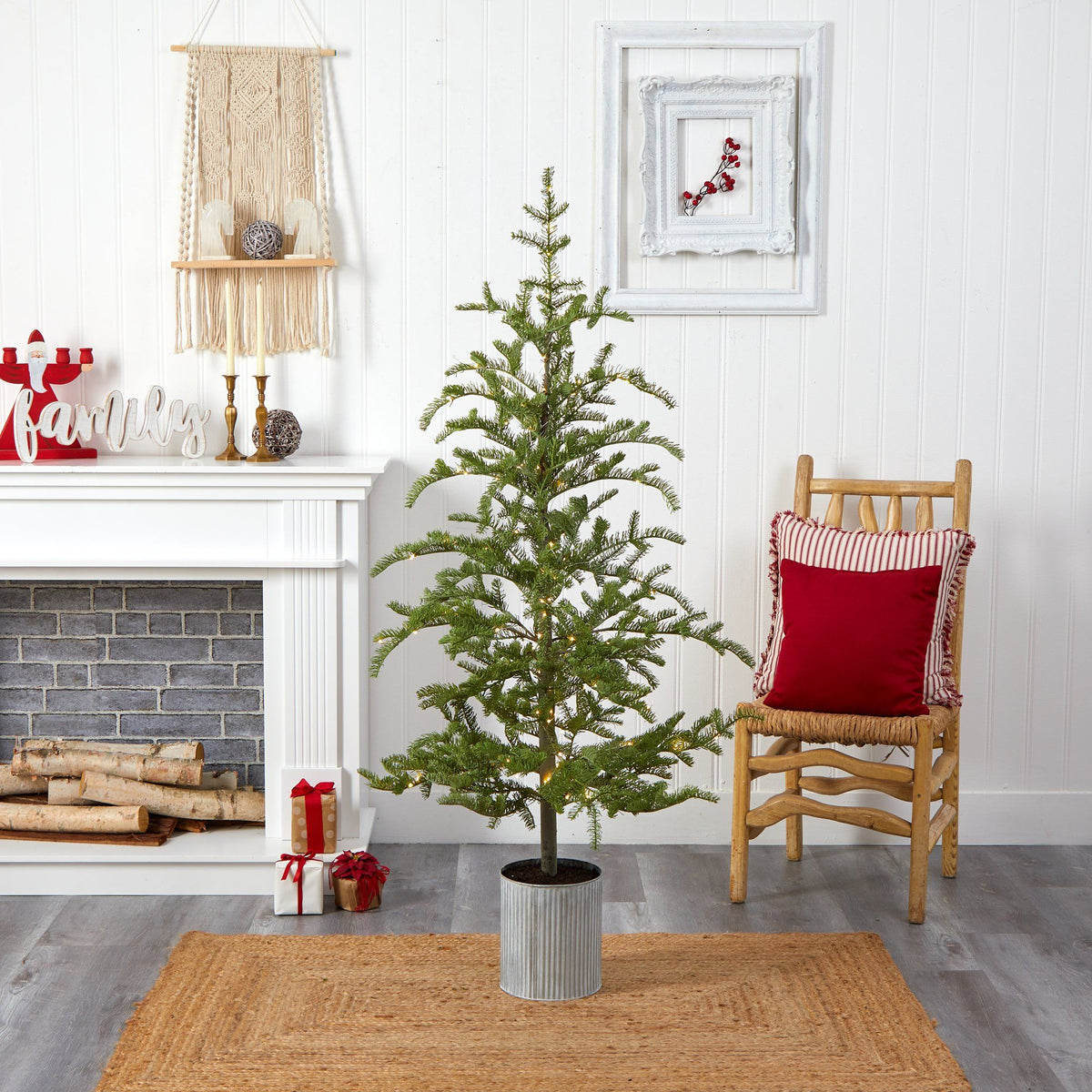 5.5’ Pre-Lit Pine Artificial Christmas Tree in Decorative Planter with 150 Lights
