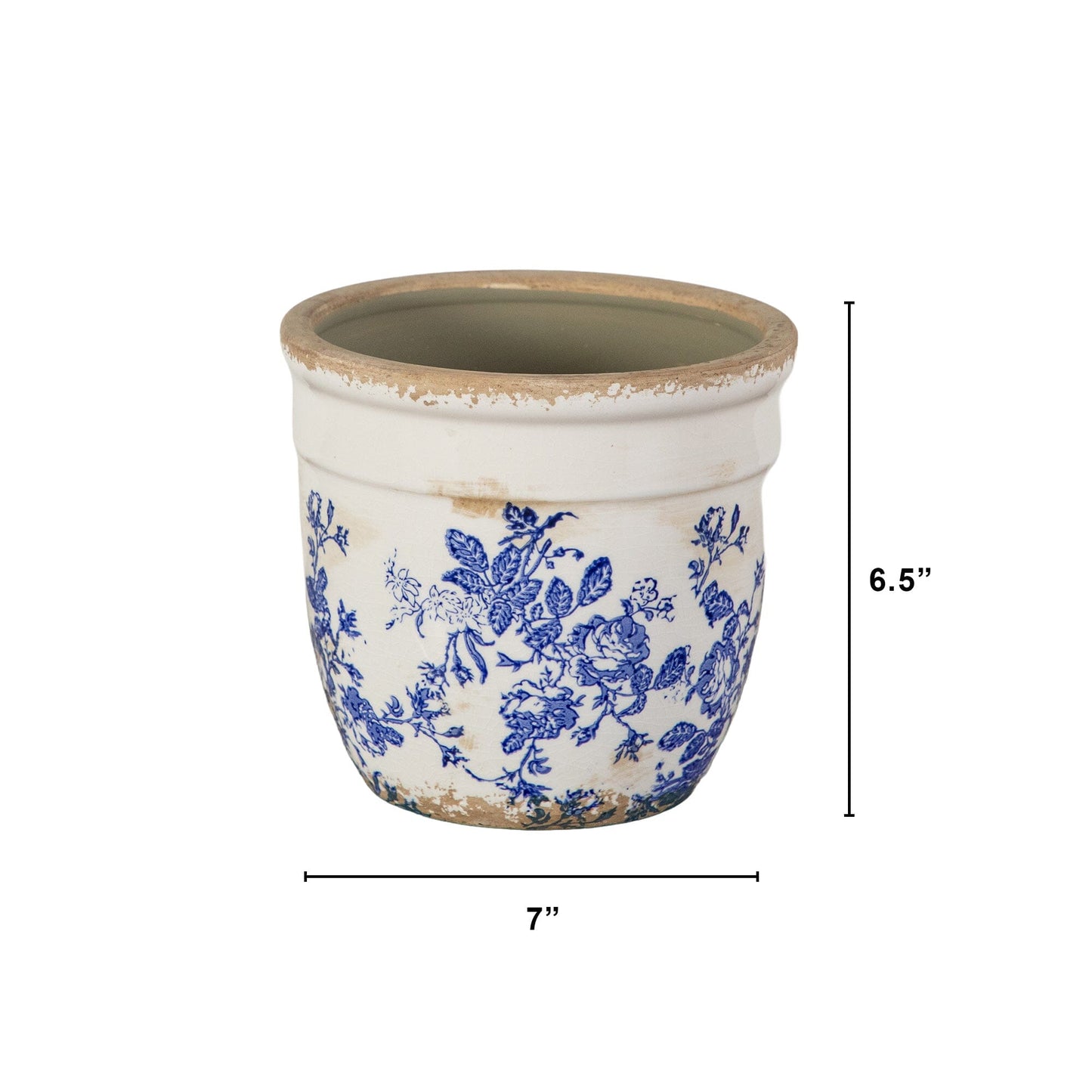 6.5” Floral Tuscan Ceramic Blue Scroll Planter