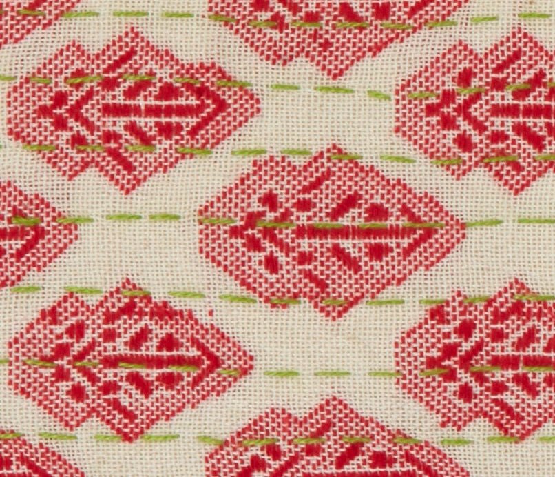 Artisan Hand Loomed Cotton Lumbar Pillow - Red Green Stitching - 16"x48" Arcadia Home