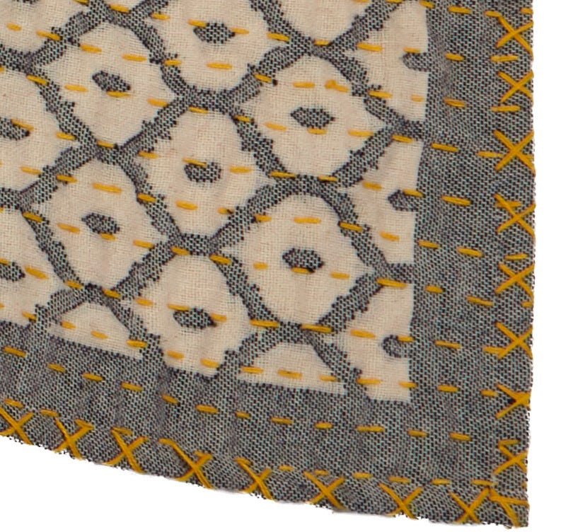 Artisan Hand Loomed Cotton Table Runner - Gray Yellow Stitching - 18"x96" Arcadia Home