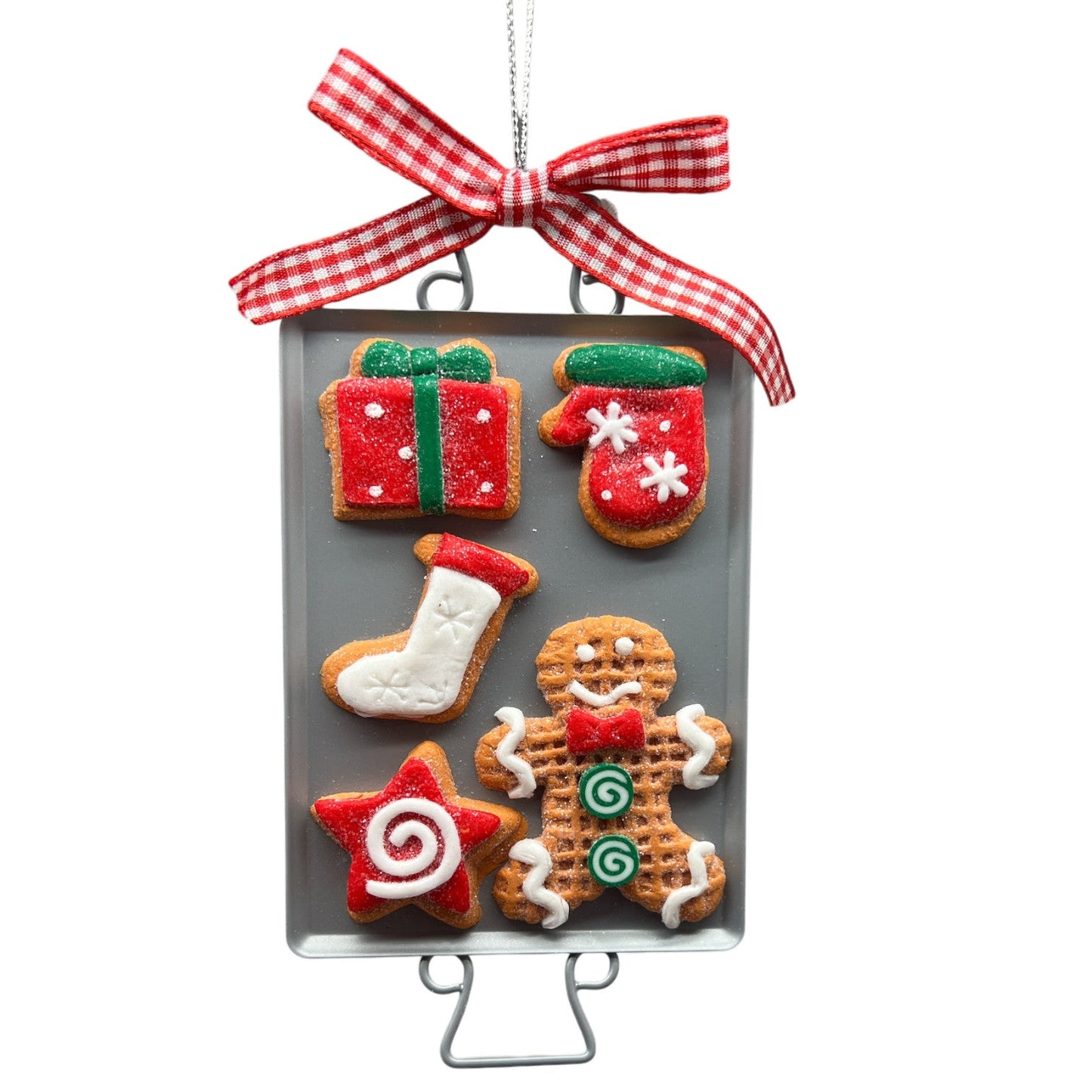 Clay Dough Holiday Cookies on Metal Pan Ornament Present and Mitten