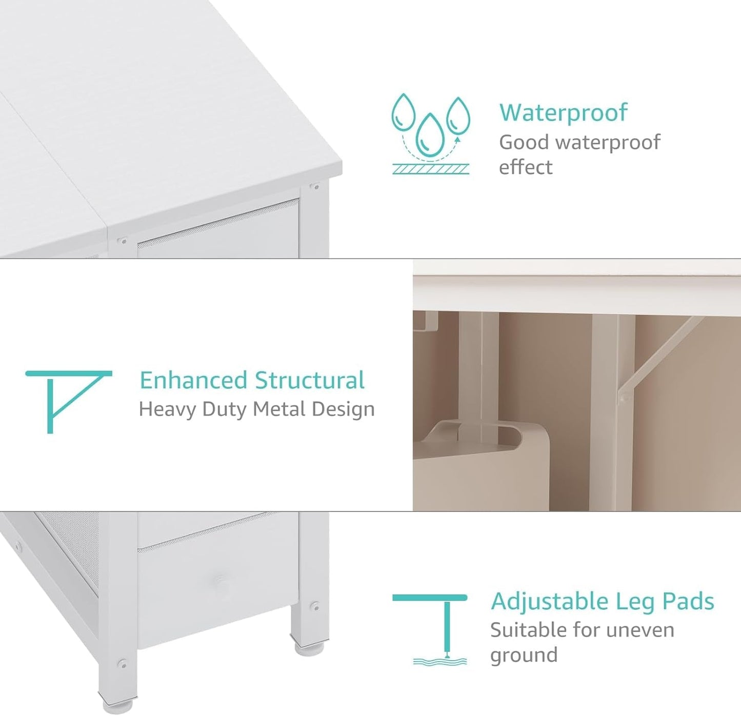 55 Inch White Computer Desk With Fabric Drawers And Storage