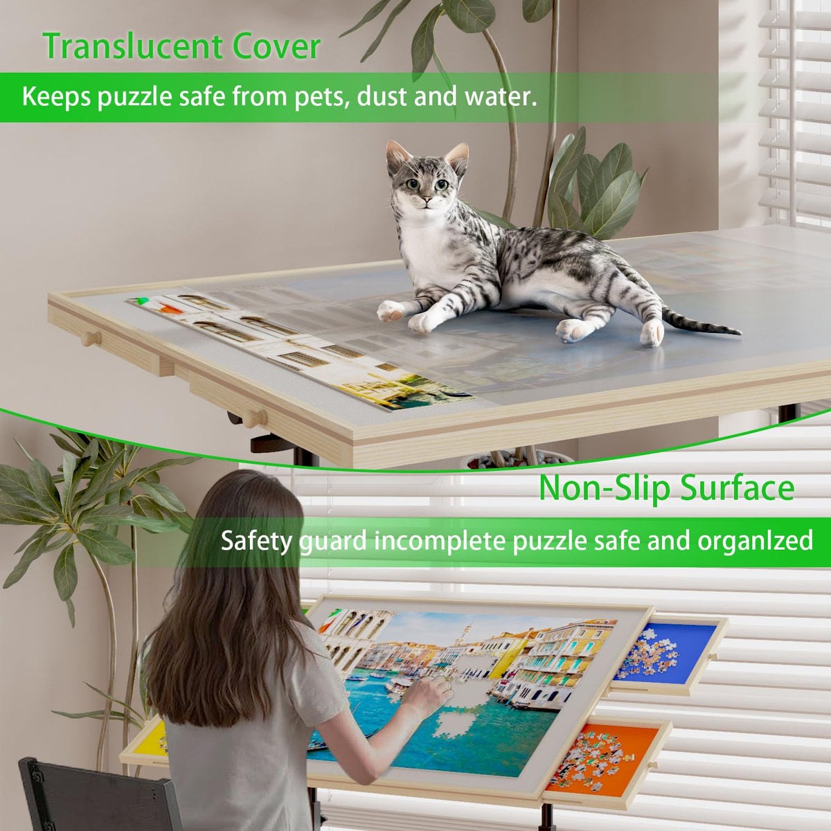 Wooden 1500 Pieces Puzzle Table with Drawer