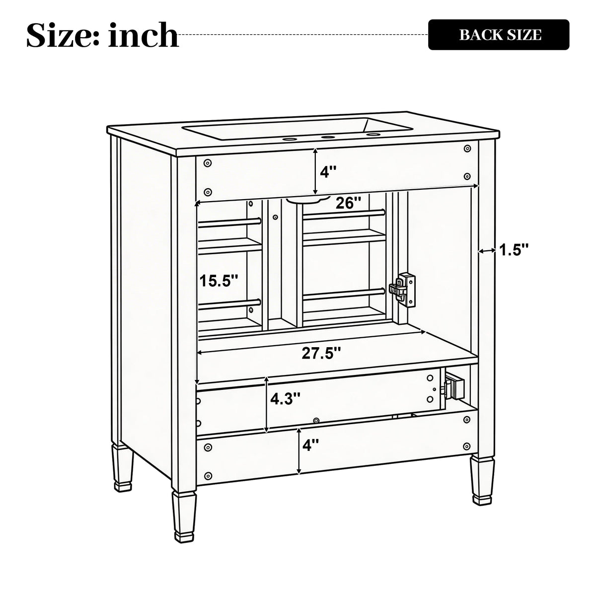 30" Elegant Fluted Bathroom Vanity with Ceramic Sink