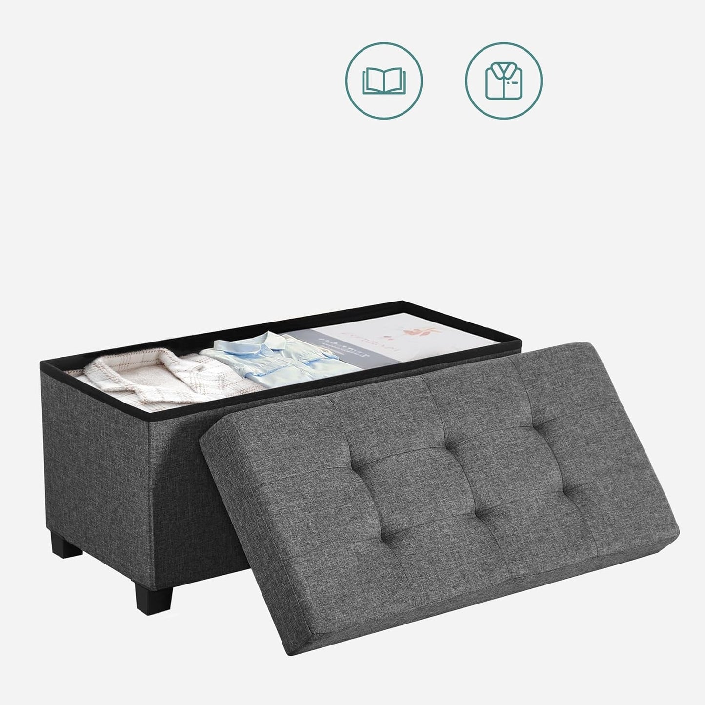 Slate Gray Storage Ottoman Bench 15x30x15.2 Inches