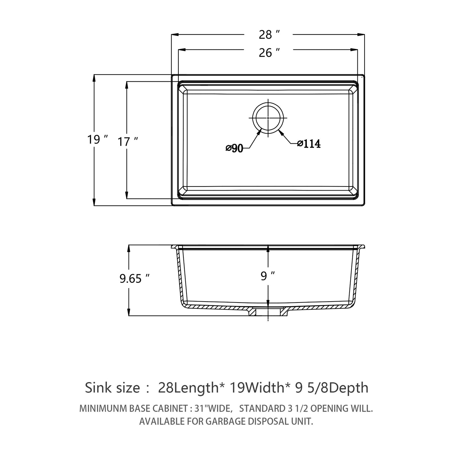 Quartz Kitchen Sink - 28" x 19"