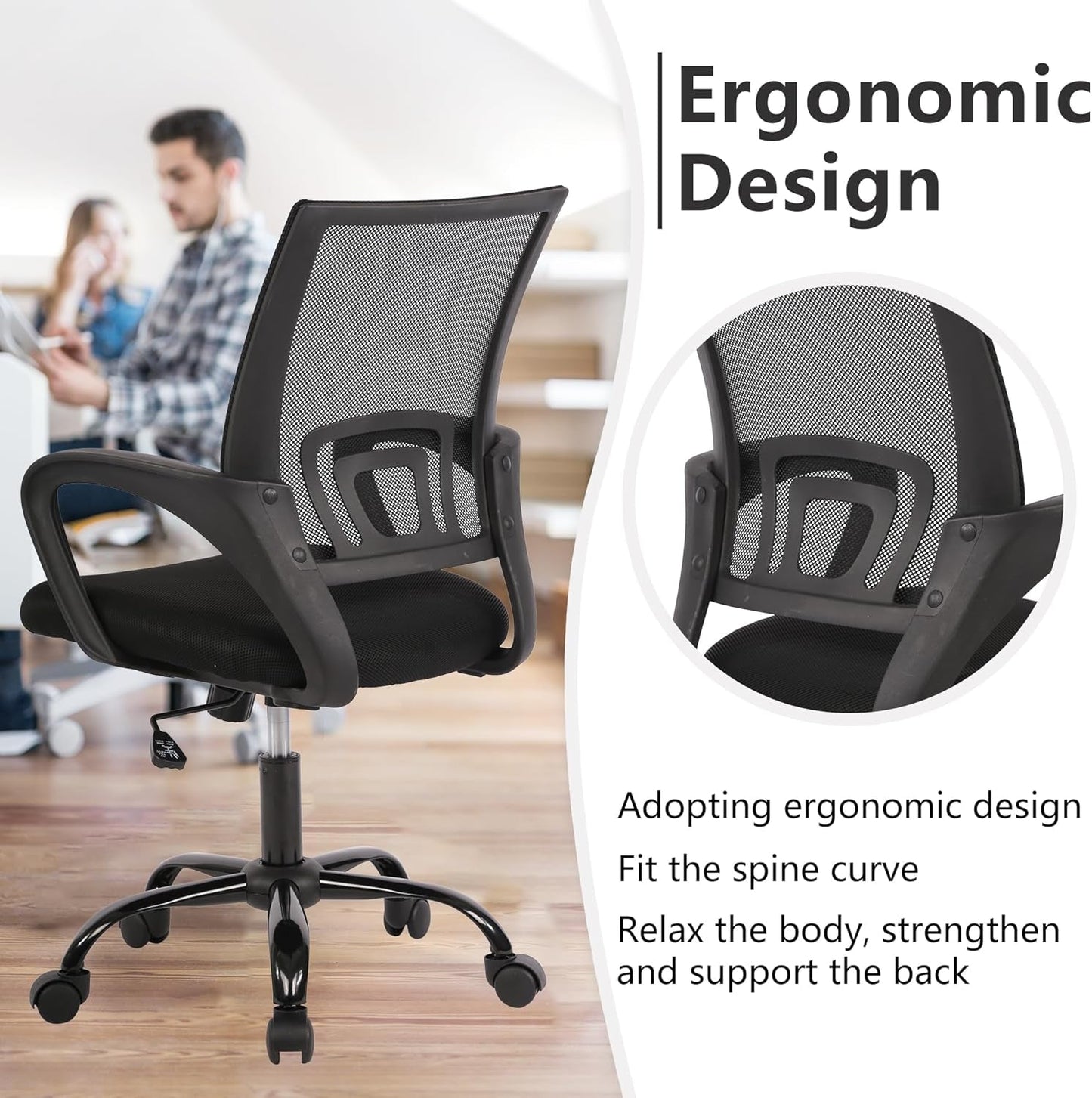 Ergonomic Black Office Chair With Lumbar Support And Mesh