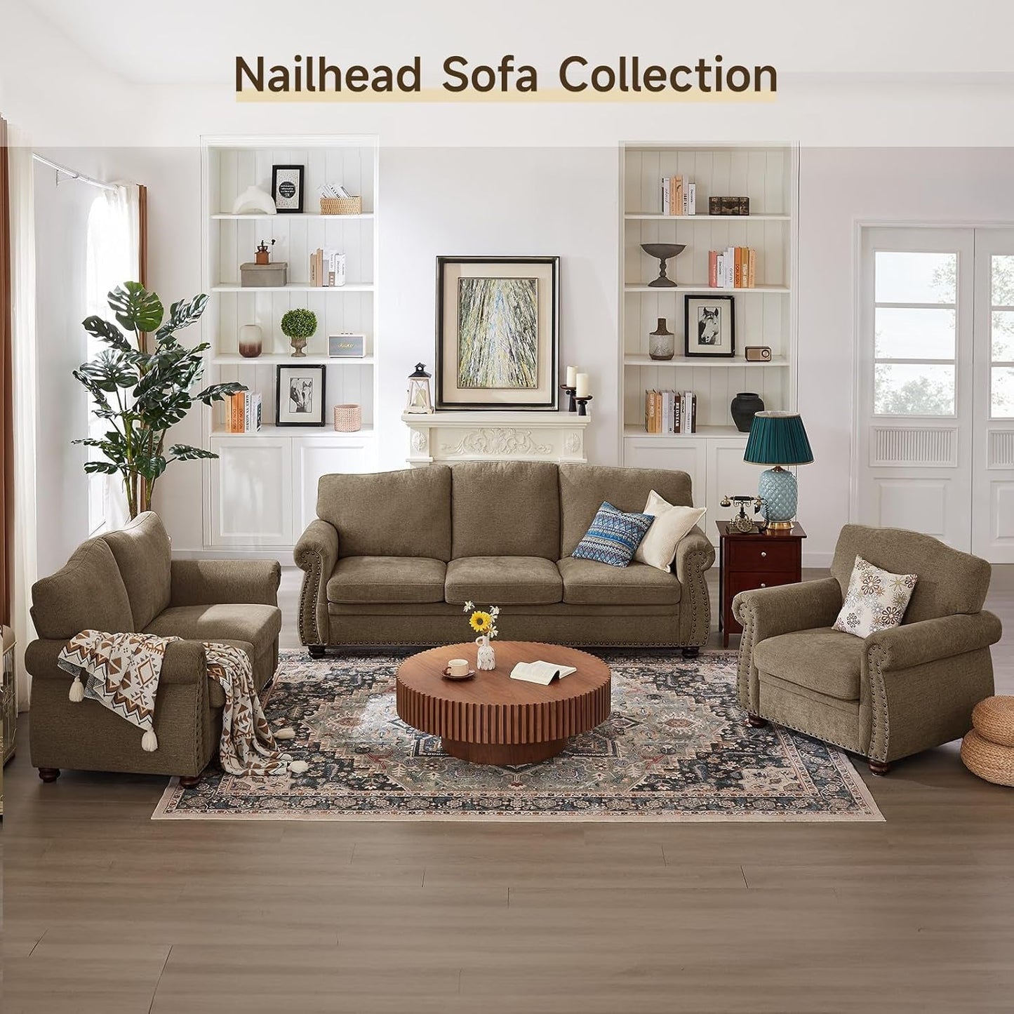 Brown Nailhead Trim Armchair For Living Room Decor